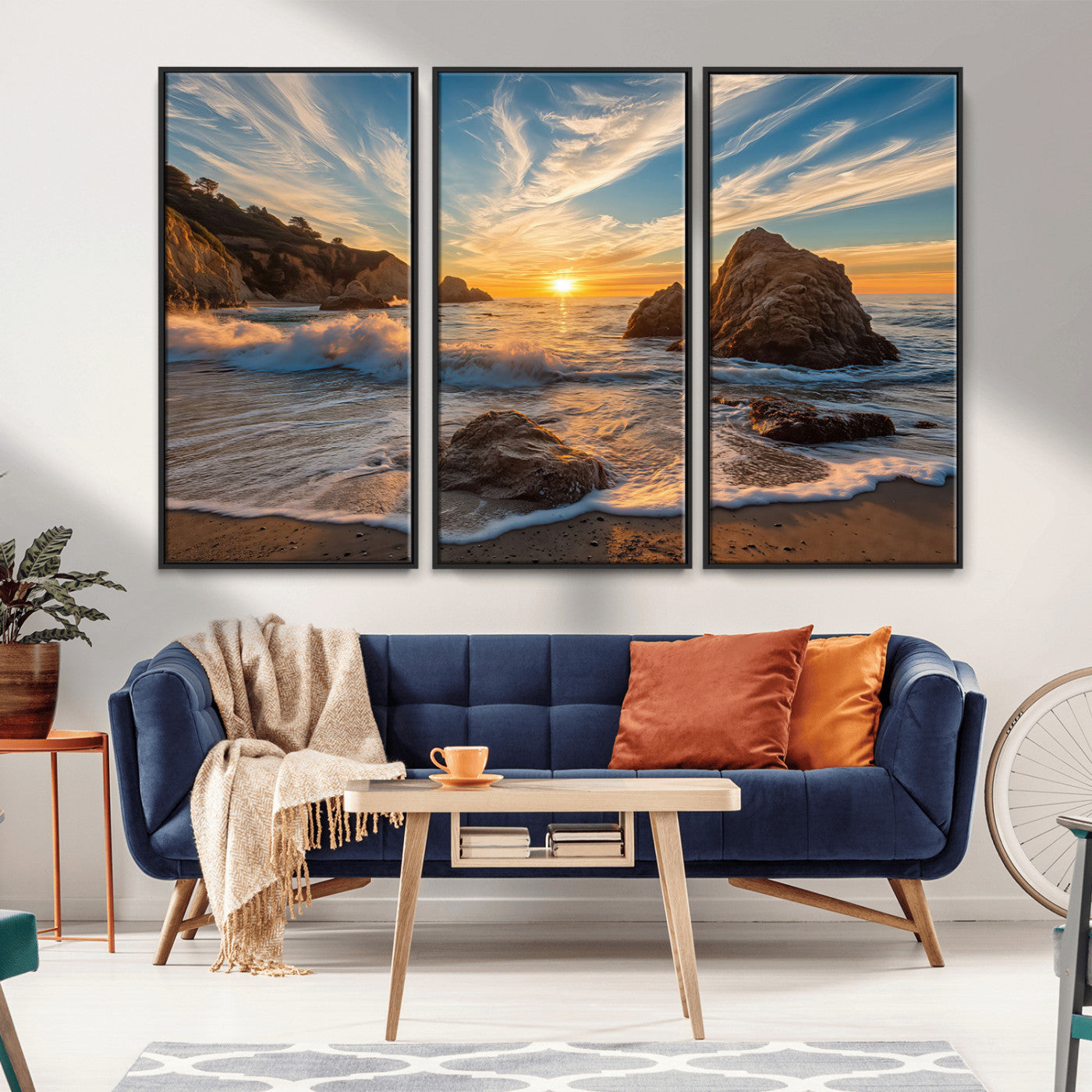 Rocky Ocean Sunset Wall Art Print, Seaside Canvas Wall Art, Dramatic Seascape Canvas Print for Coastal Modern Decor, Ocean Sunset Art Printing