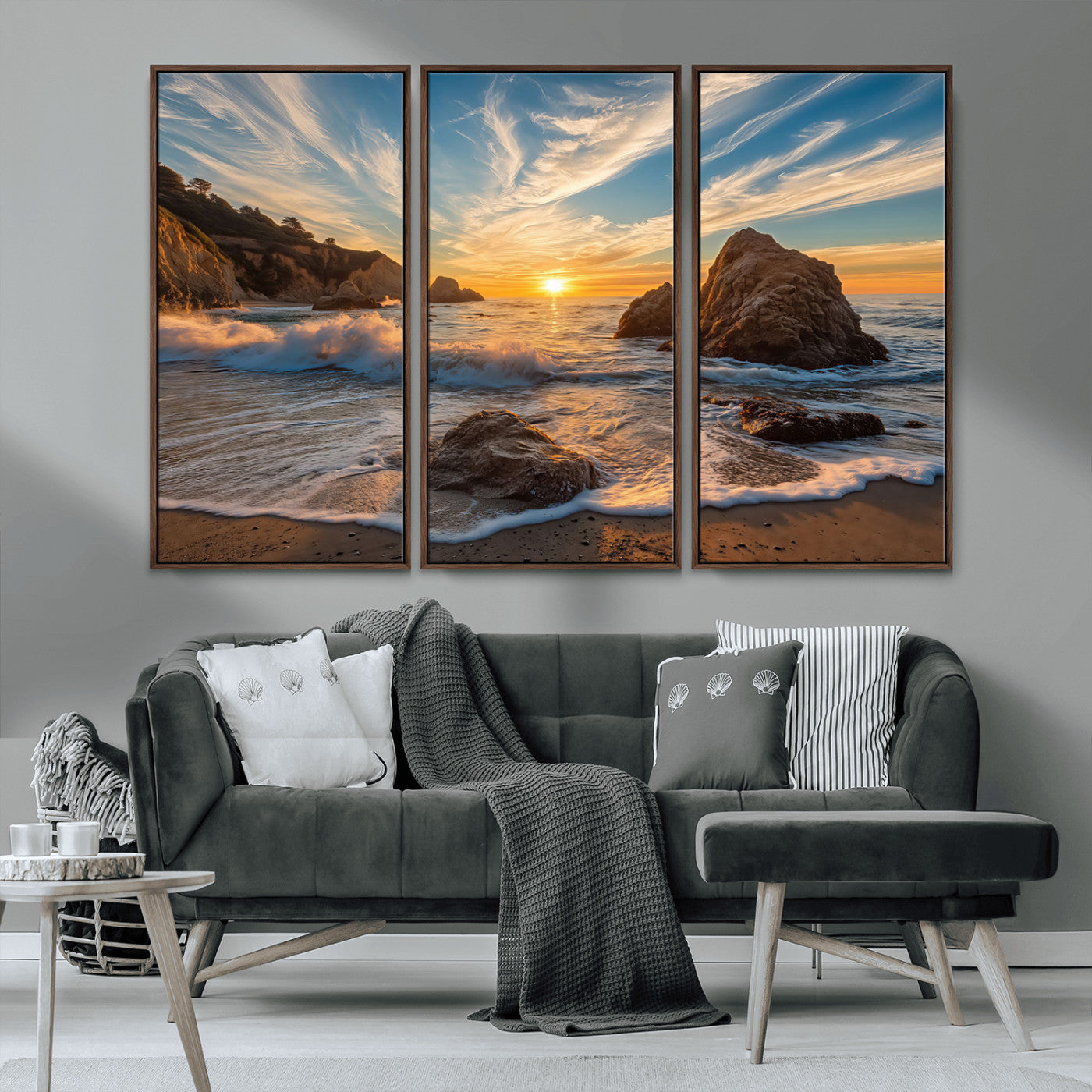 Rocky Ocean Sunset Wall Art Print, Seaside Canvas Wall Art, Dramatic Seascape Canvas Print for Coastal Modern Decor, Ocean Sunset Art Printing
