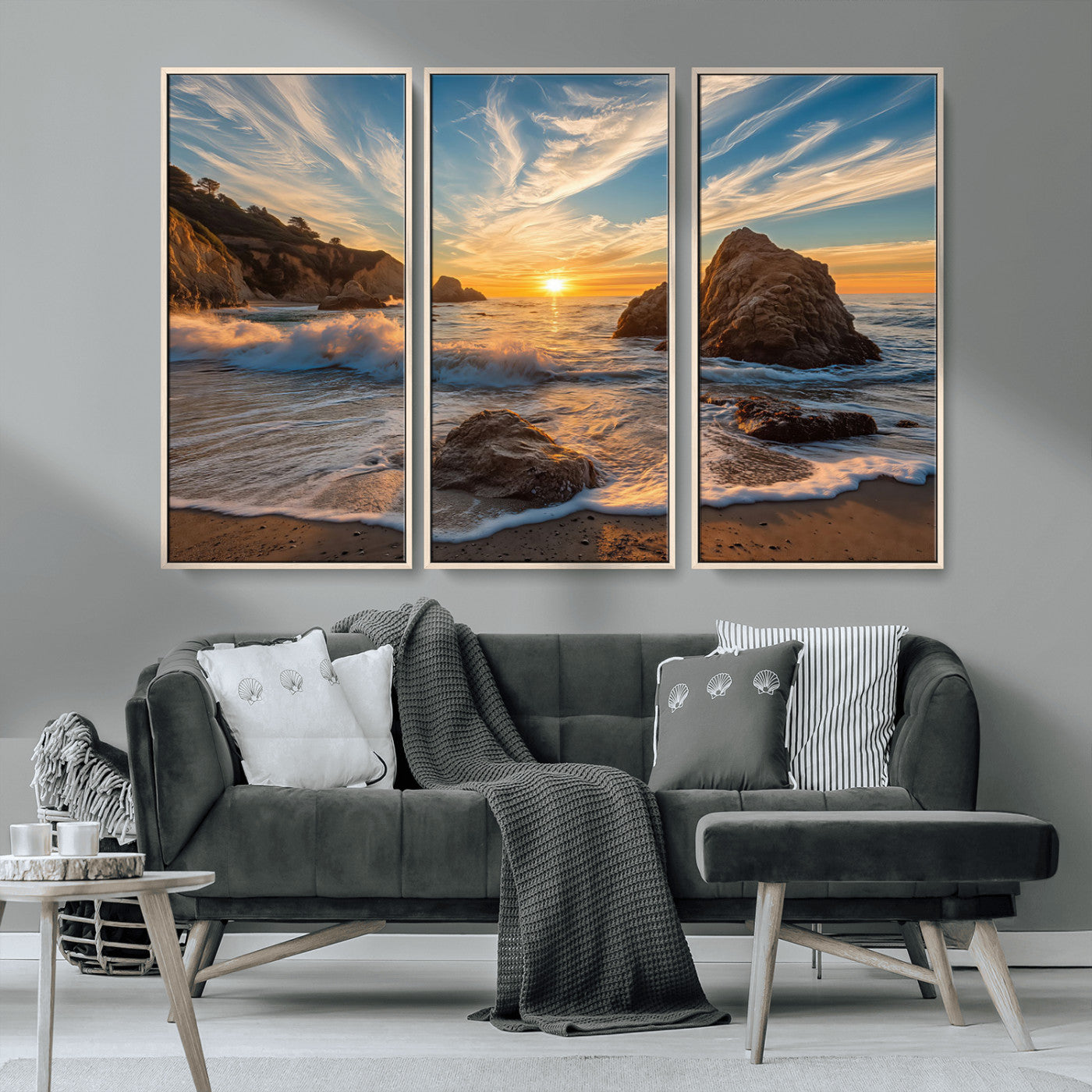 Rocky Ocean Sunset Wall Art Print, Seaside Canvas Wall Art, Dramatic Seascape Canvas Print for Coastal Modern Decor, Ocean Sunset Art Printing