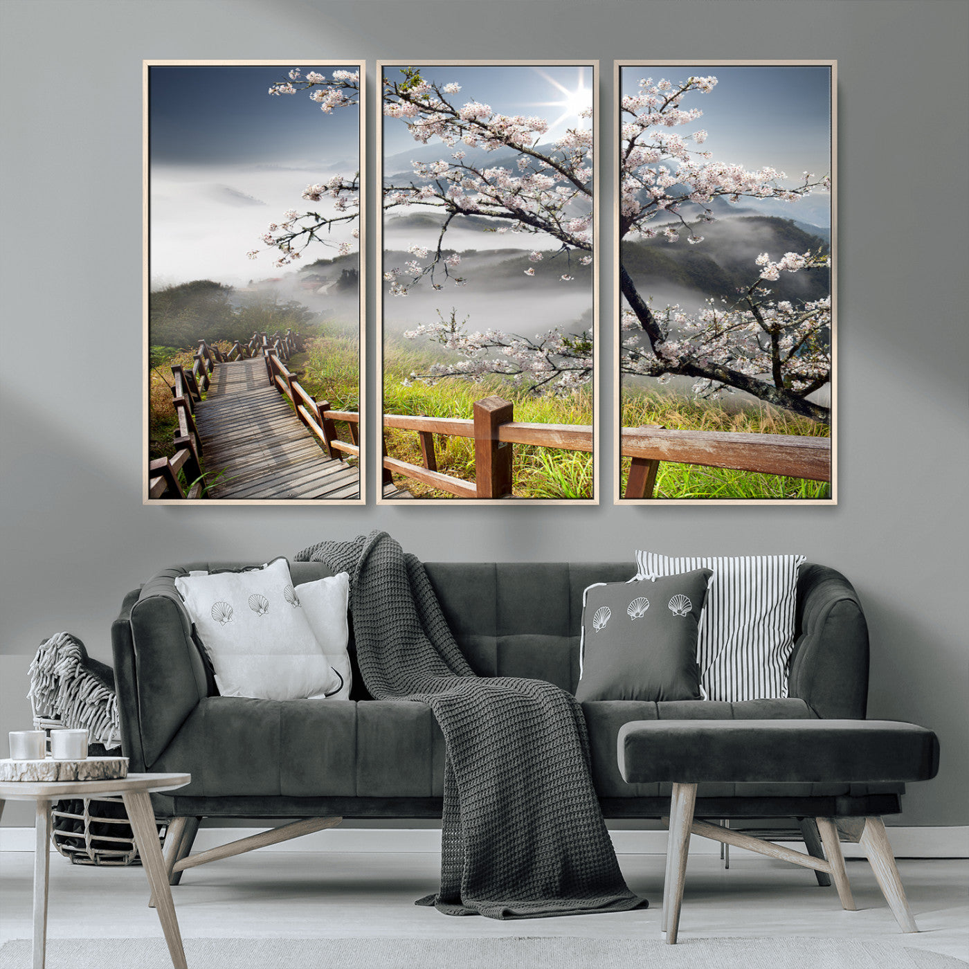 Sakura Cherry Blossom Pathway Canvas Wall Art – Tranquil Walk Through Blossoming Nature – Ready to Hang