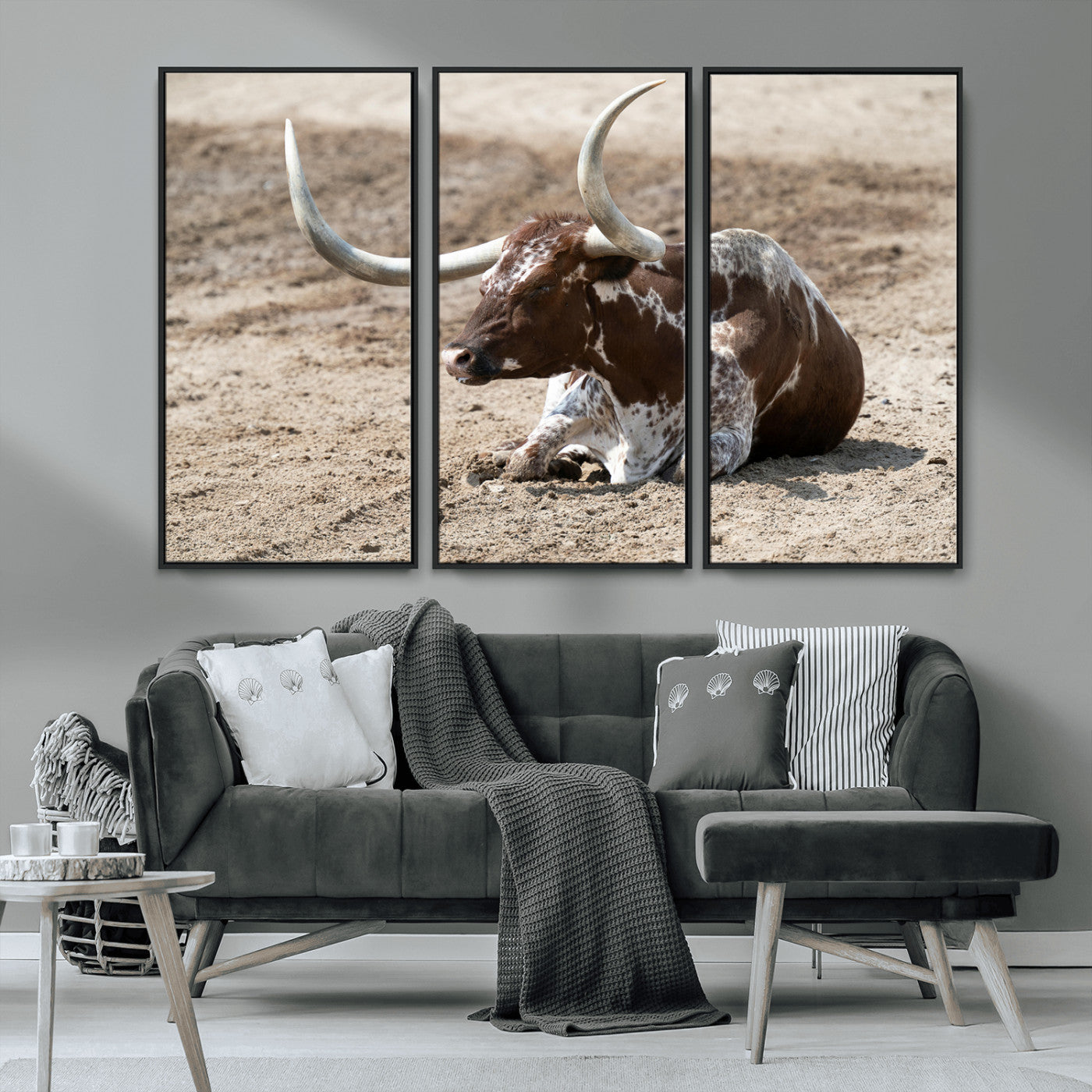 Texas Longhorn Wall Art Canvas Print, Framed Country Living Art Picture Print, Farmhouse Aesthetic Perfect Western Rustic Decor Artwork