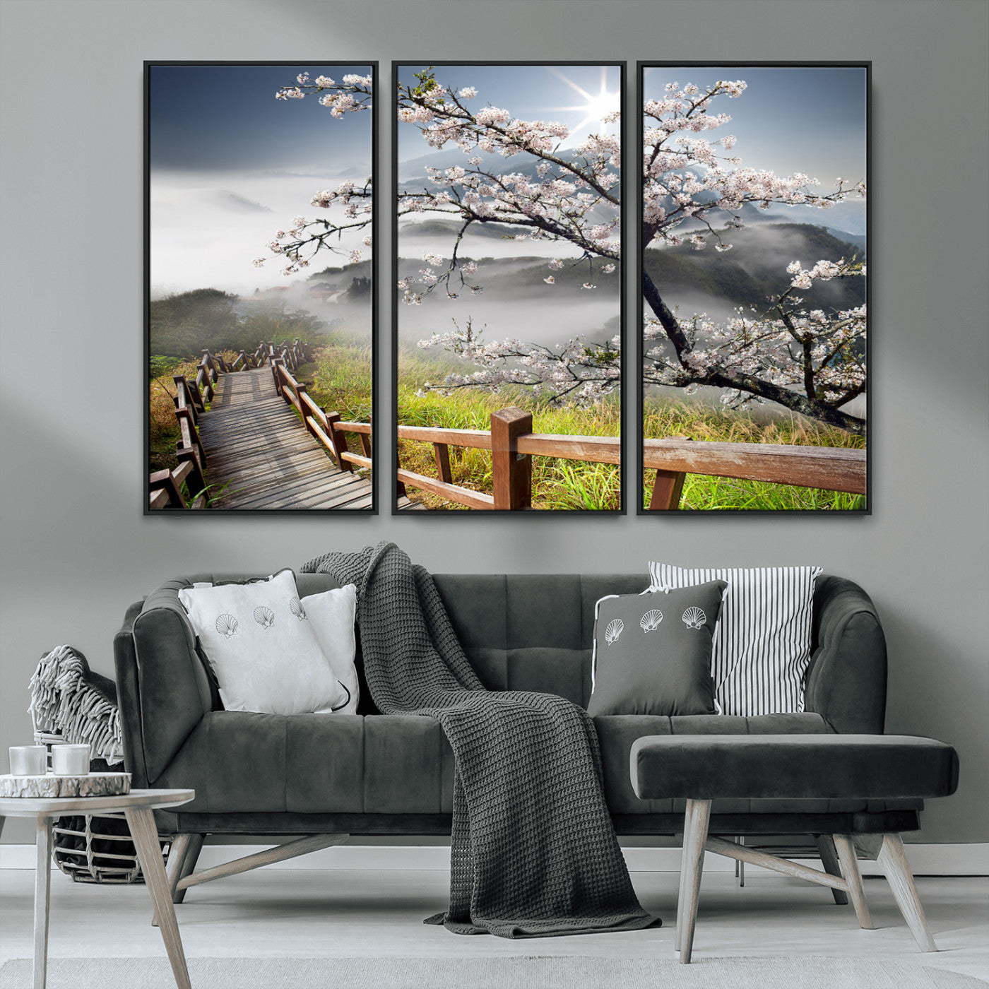 Sakura Cherry Blossom Pathway Canvas Wall Art – Tranquil Walk Through Blossoming Nature – Ready to Hang
