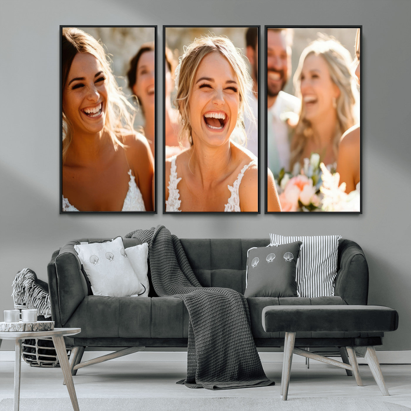 MGV-FC-48X32-3P - Joyful Wedding Wall Art – Laughing Bride and Bridesmaids Canvas Print, Romantic Celebration Photography Decor for Bedroom, Living Room, or Wedding Gift