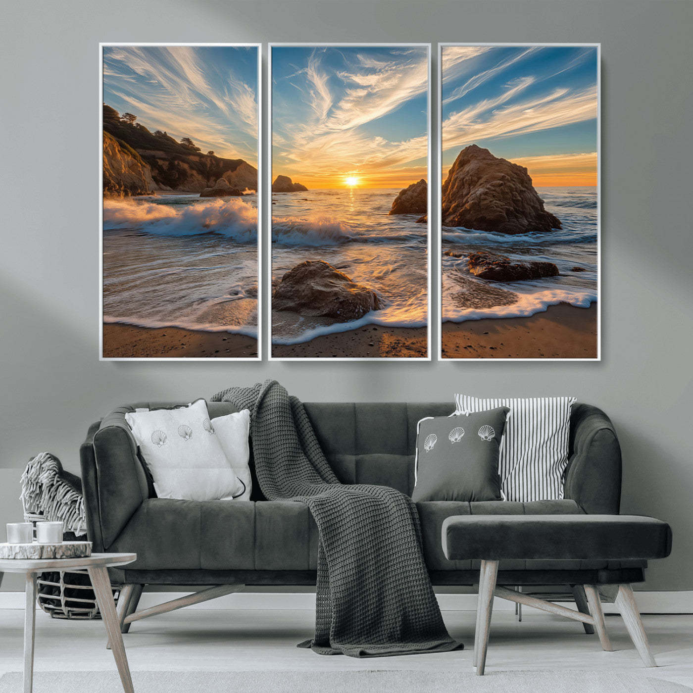 Rocky Ocean Sunset Wall Art Print, Seaside Canvas Wall Art, Dramatic Seascape Canvas Print for Coastal Modern Decor, Ocean Sunset Art Printing