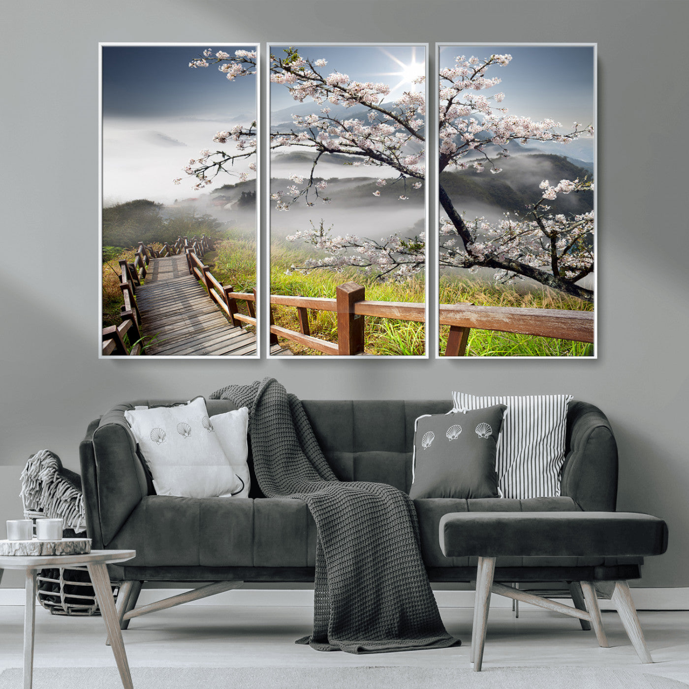 Sakura Cherry Blossom Pathway Canvas Wall Art – Tranquil Walk Through Blossoming Nature – Ready to Hang