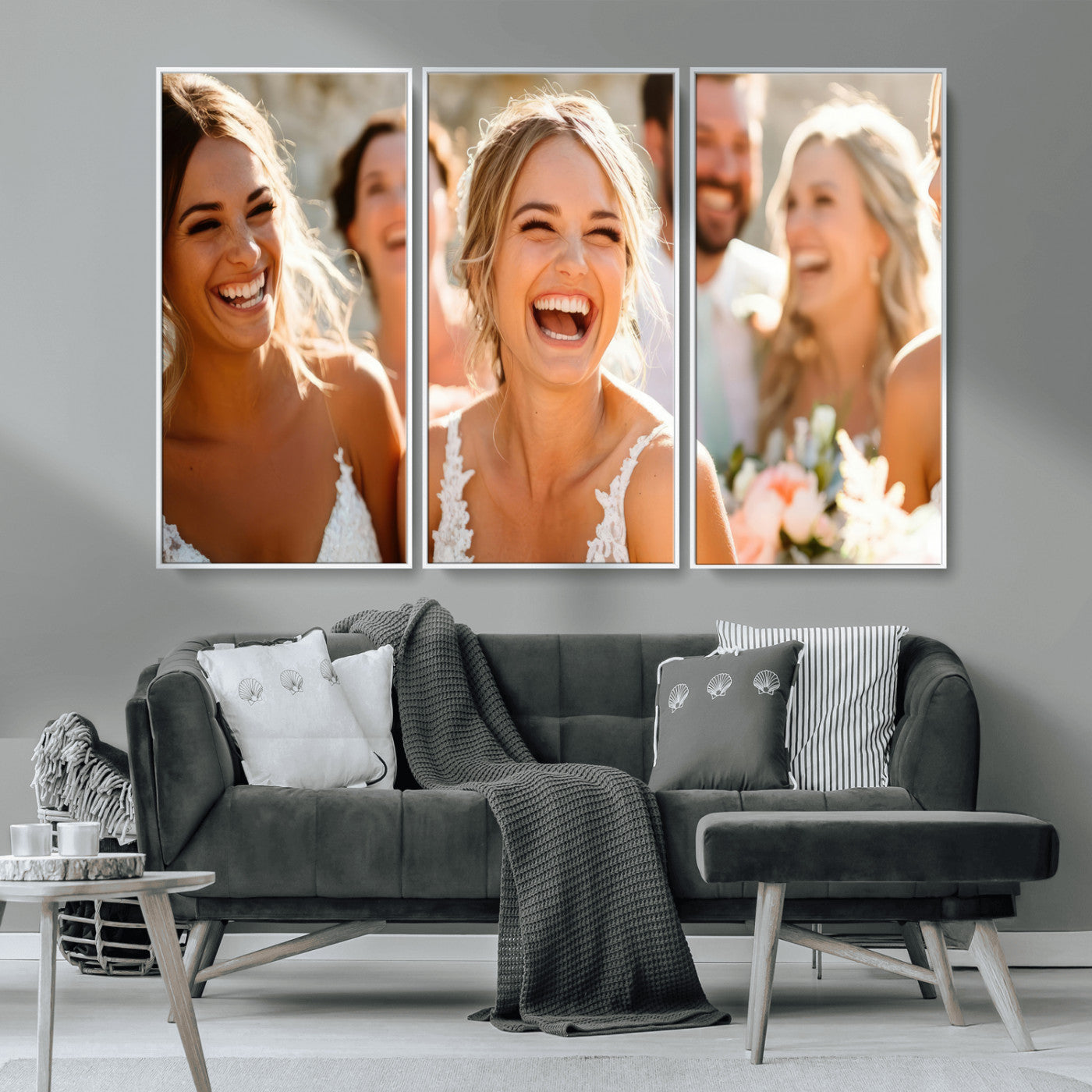 MGV-FC-48X32-3P - Joyful Wedding Wall Art – Laughing Bride and Bridesmaids Canvas Print, Romantic Celebration Photography Decor for Bedroom, Living Room, or Wedding Gift