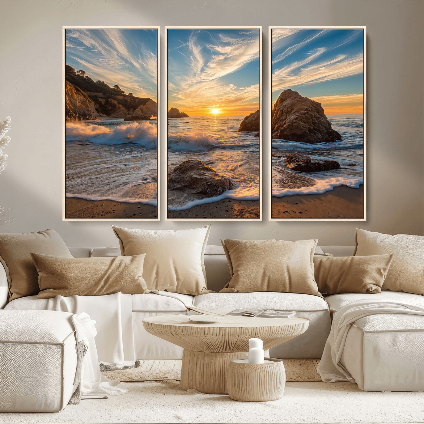 Rocky Ocean Sunset Wall Art Print, Seaside Canvas Wall Art, Dramatic Seascape Canvas Print for Coastal Modern Decor, Ocean Sunset Art Printing
