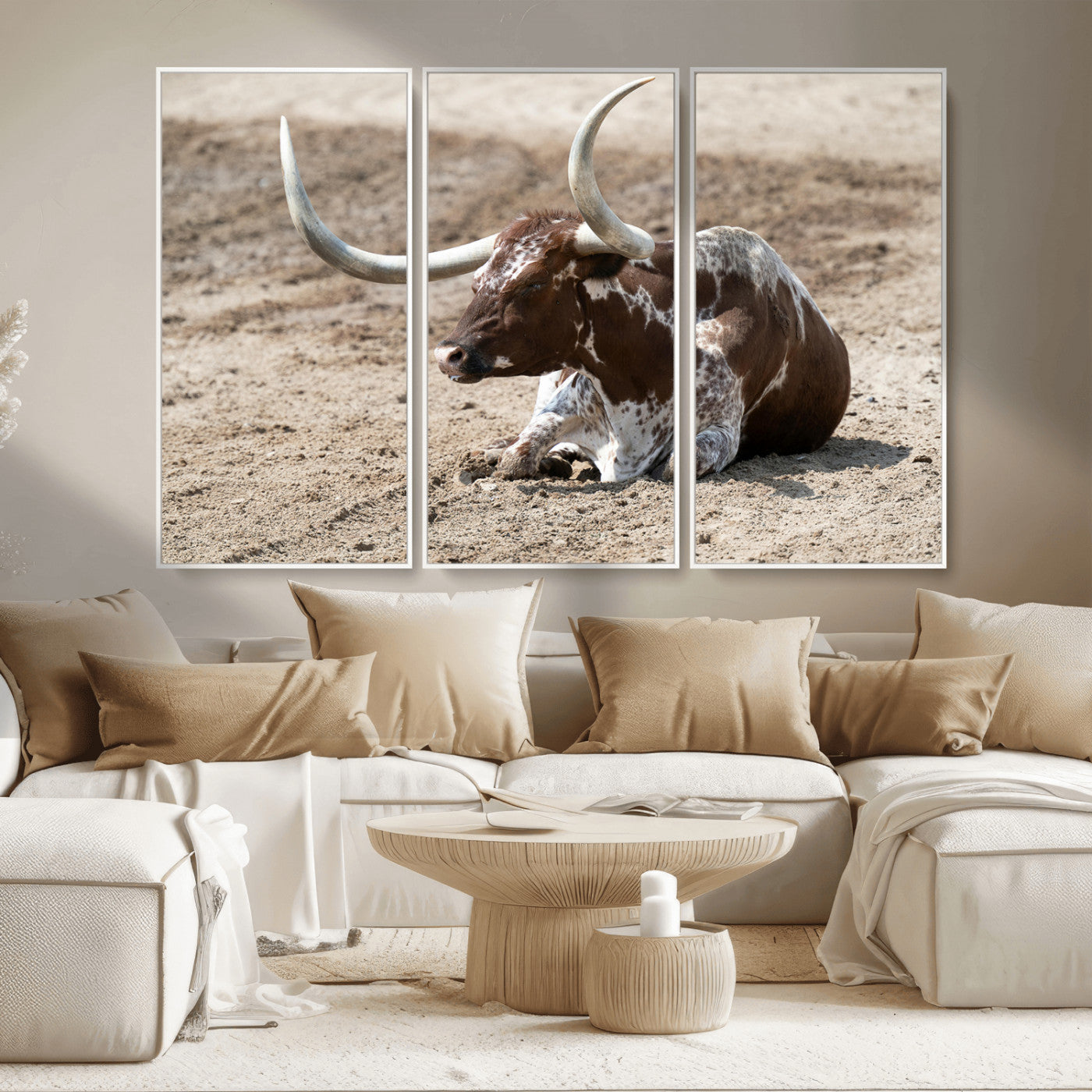 Texas Longhorn Wall Art Canvas Print, Framed Country Living Art Picture Print, Farmhouse Aesthetic Perfect Western Rustic Decor Artwork