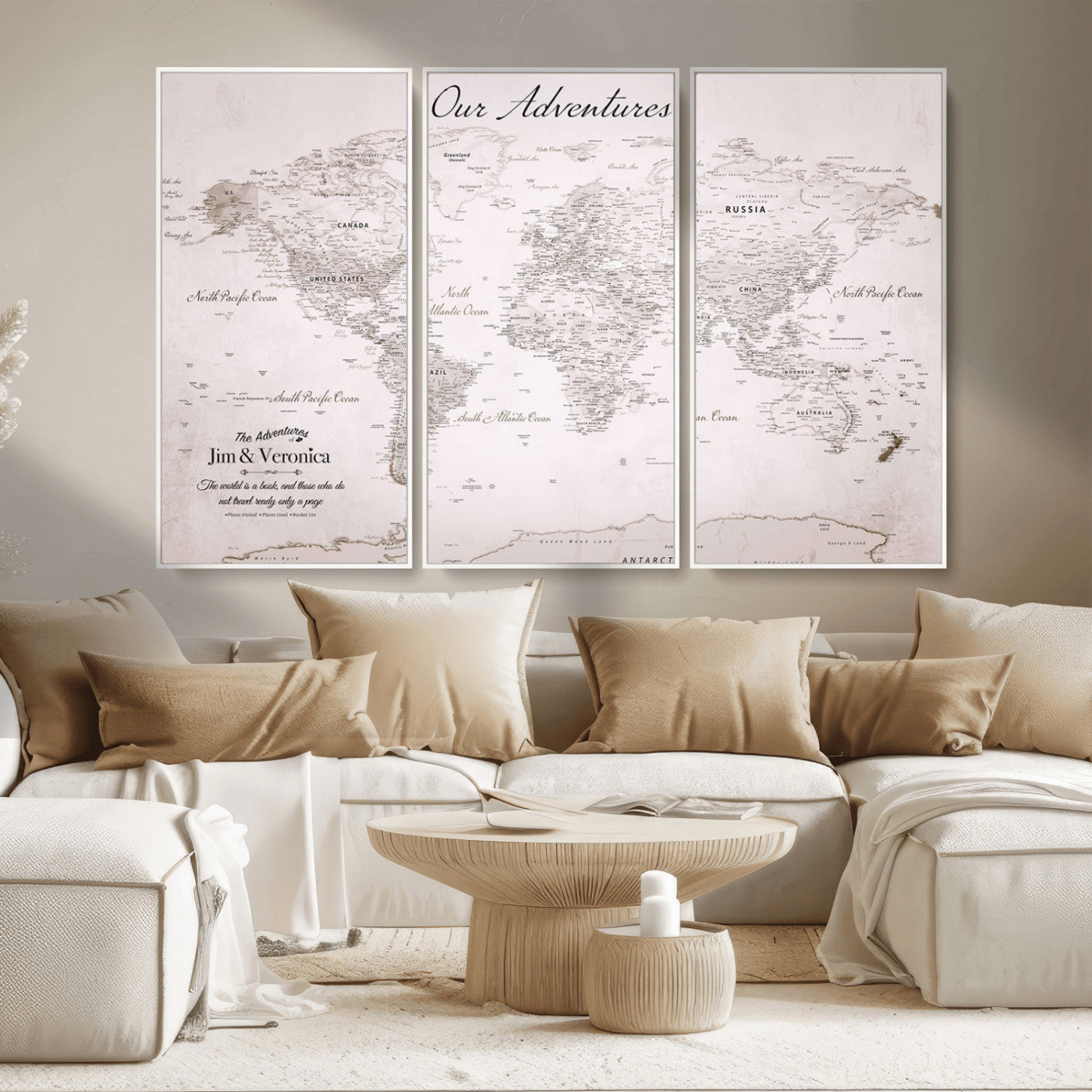 Customize Push Pin World Map Wall Canvas Print – Personalized Travel Map with Foam Pins – Framed Custom Quotie Canvas for Home Office Decor
