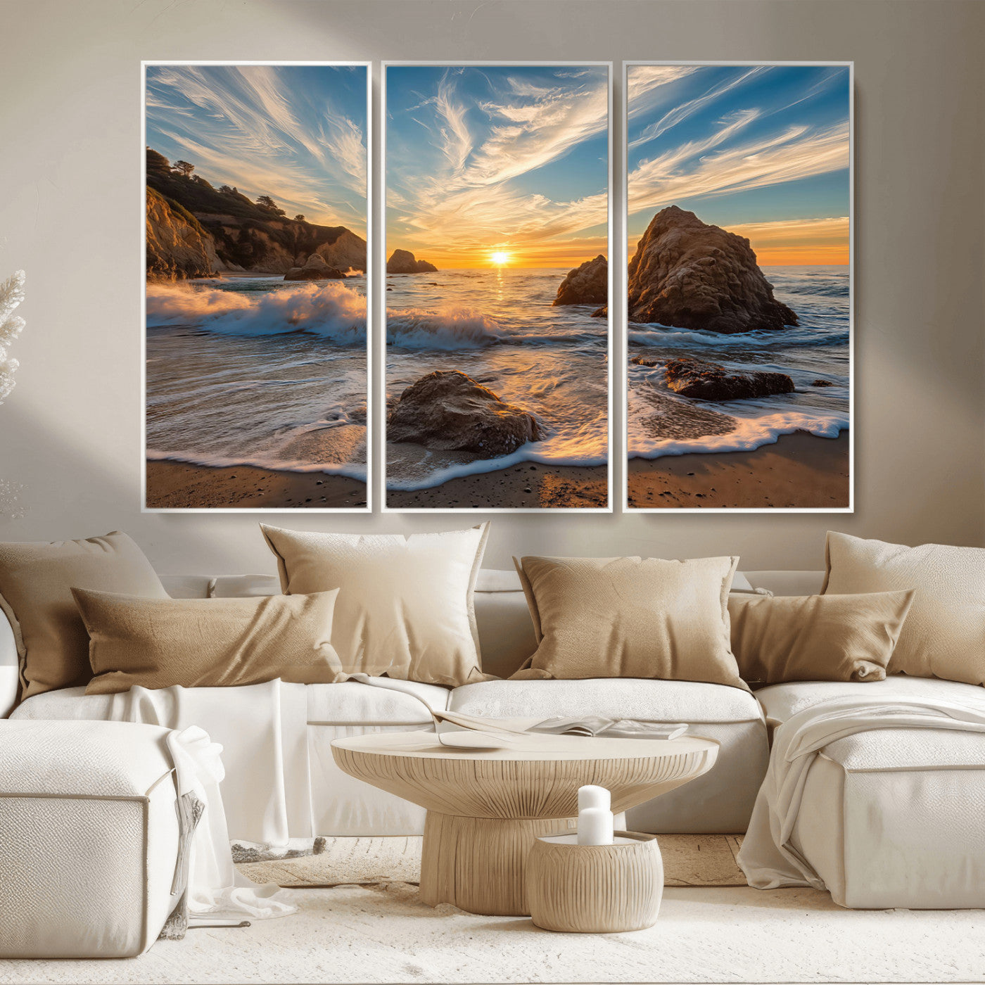 Rocky Ocean Sunset Wall Art Print, Seaside Canvas Wall Art, Dramatic Seascape Canvas Print for Coastal Modern Decor, Ocean Sunset Art Printing