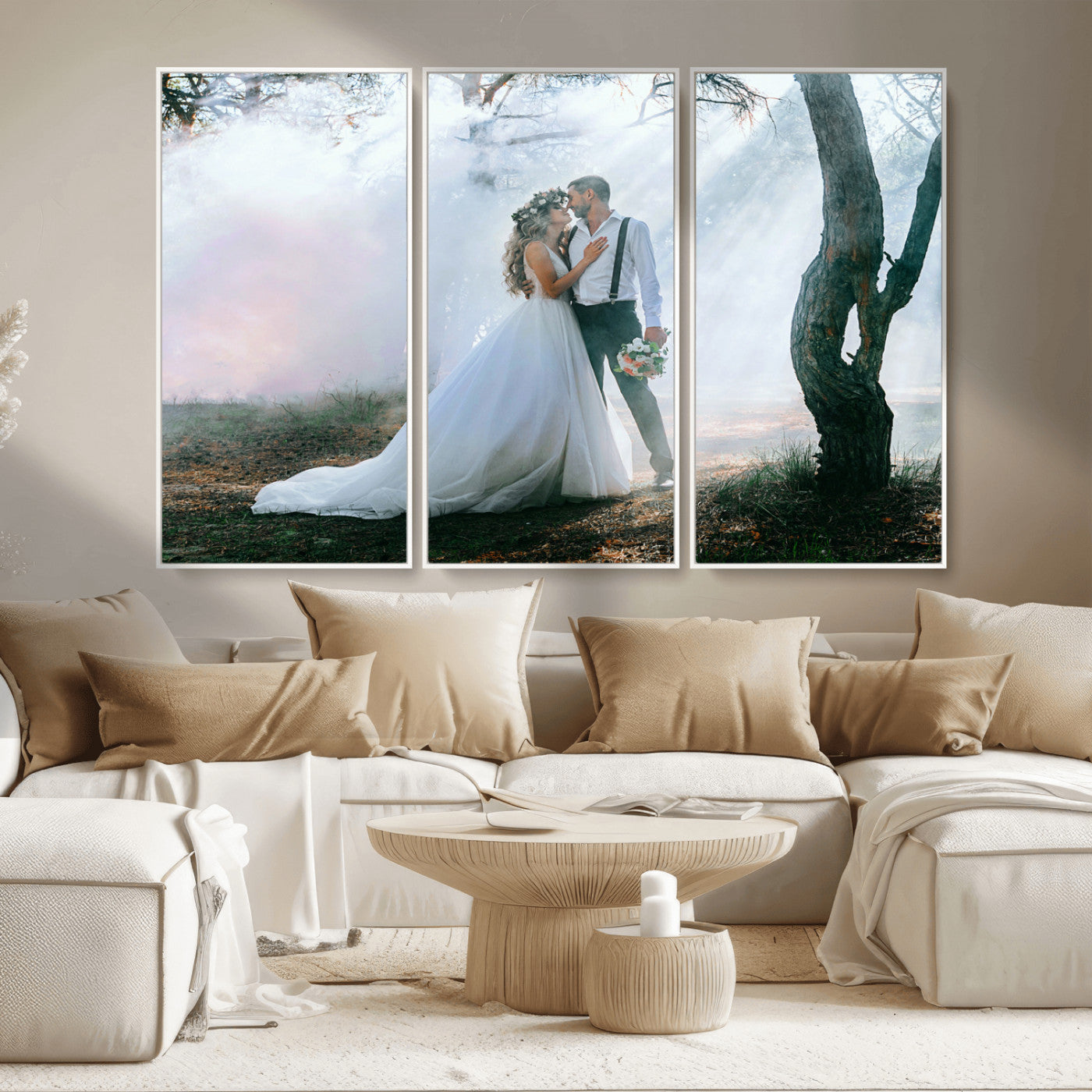 MGV-FC-48X32-3P - Forest Wedding Wall Art – Romantic Bride and Groom Canvas Print, Enchanted Woodland Photography Decor for Bedroom, Living Room, or Wedding Gift