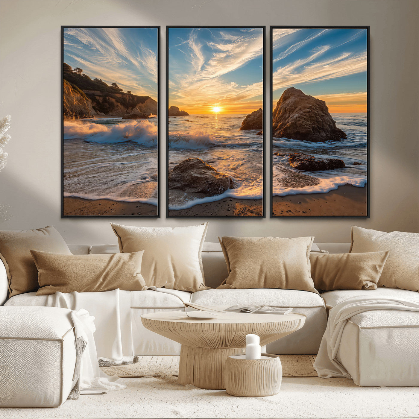 Rocky Ocean Sunset Wall Art Print, Seaside Canvas Wall Art, Dramatic Seascape Canvas Print for Coastal Modern Decor, Ocean Sunset Art Printing