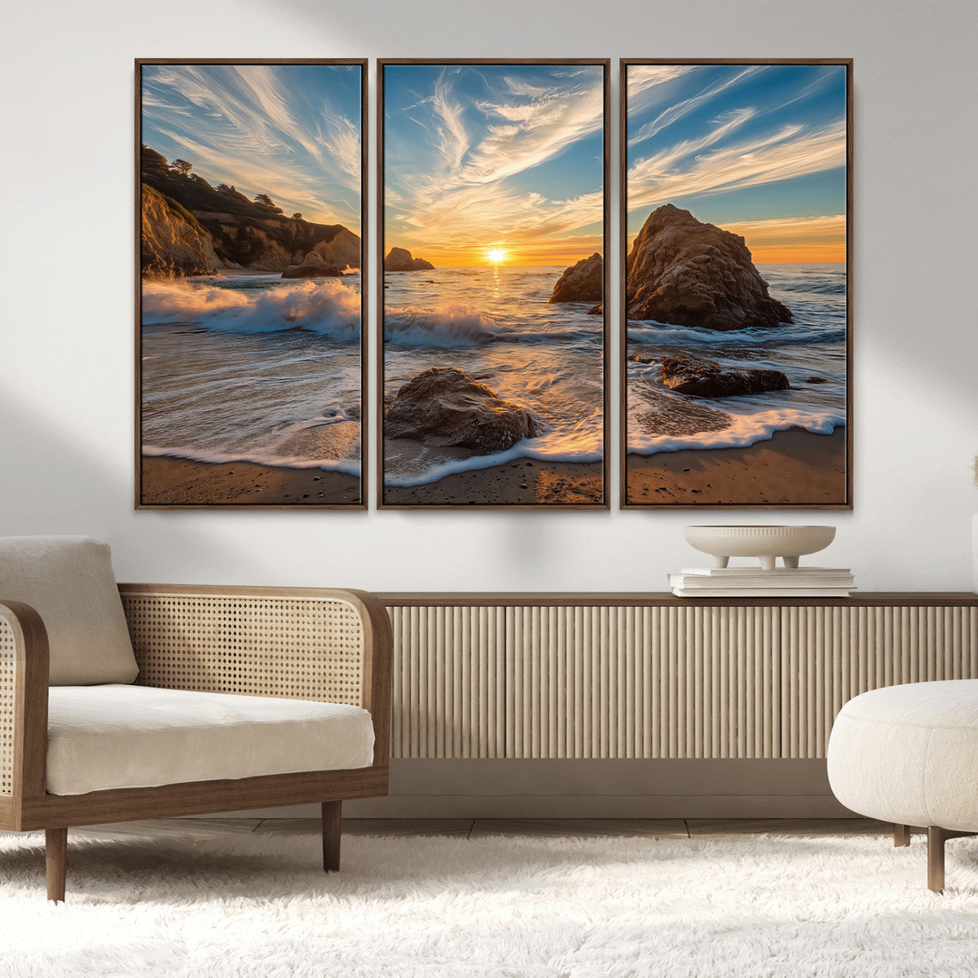 Rocky Ocean Sunset Wall Art Print, Seaside Canvas Wall Art, Dramatic Seascape Canvas Print for Coastal Modern Decor, Ocean Sunset Art Printing