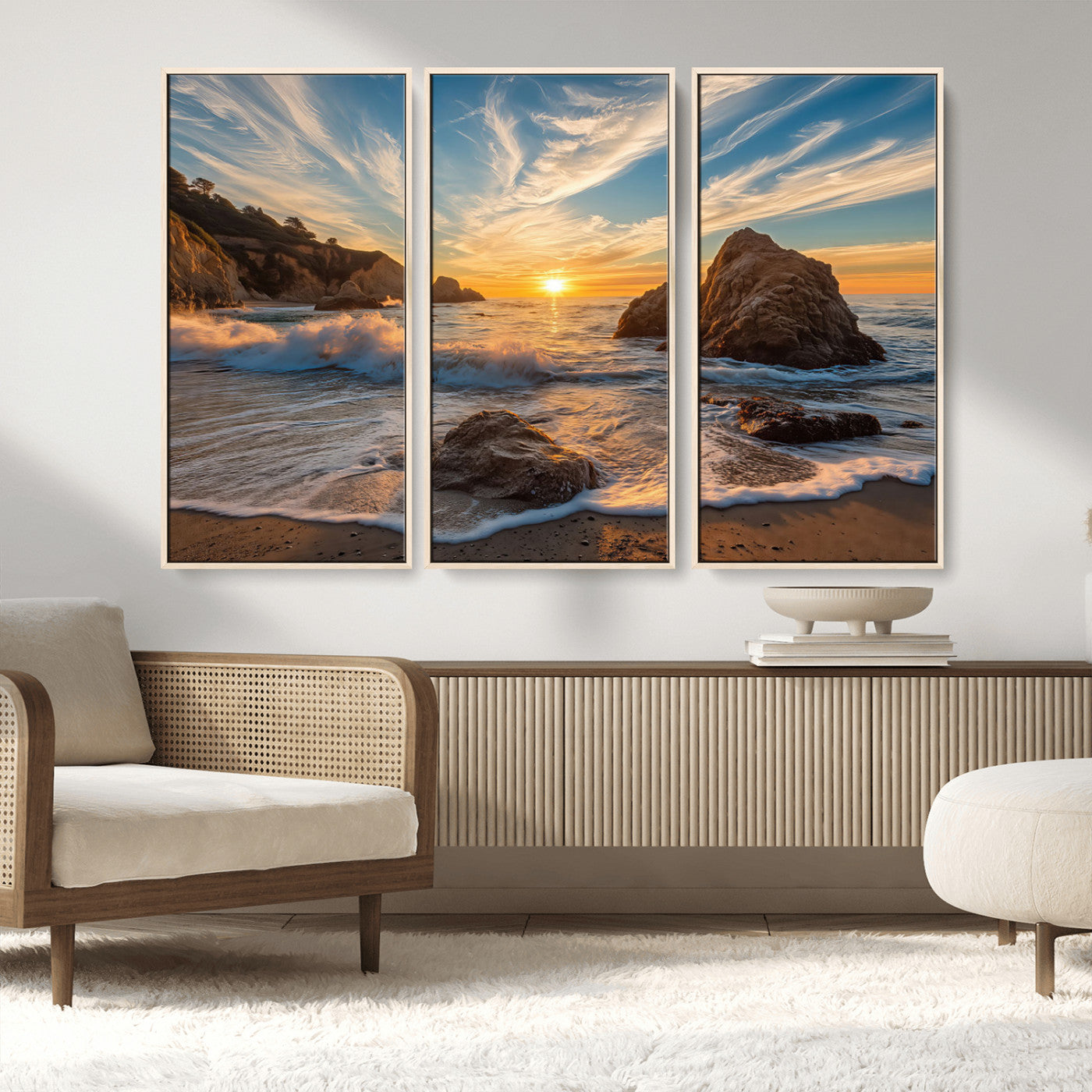 Rocky Ocean Sunset Wall Art Print, Seaside Canvas Wall Art, Dramatic Seascape Canvas Print for Coastal Modern Decor, Ocean Sunset Art Printing
