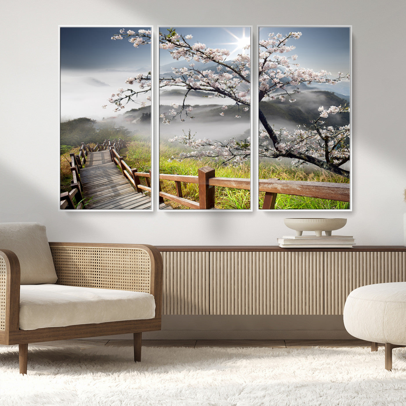 Sakura Cherry Blossom Pathway Canvas Wall Art – Tranquil Walk Through Blossoming Nature – Ready to Hang