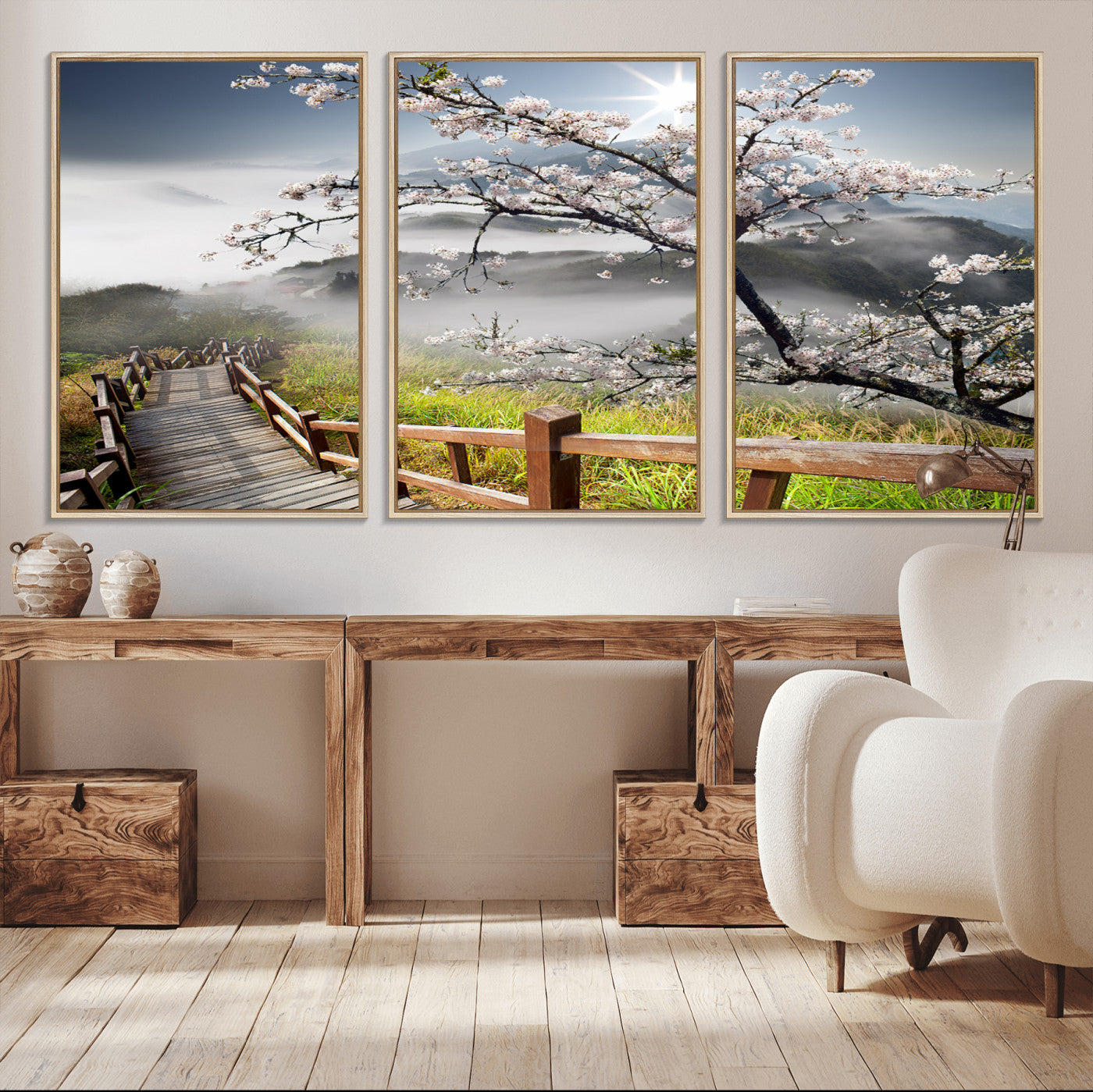 Sakura Cherry Blossom Pathway Canvas Wall Art – Tranquil Walk Through Blossoming Nature – Ready to Hang