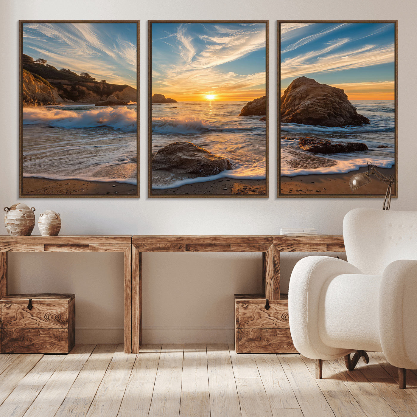 Rocky Ocean Sunset Wall Art Print, Seaside Canvas Wall Art, Dramatic Seascape Canvas Print for Coastal Modern Decor, Ocean Sunset Art Printing