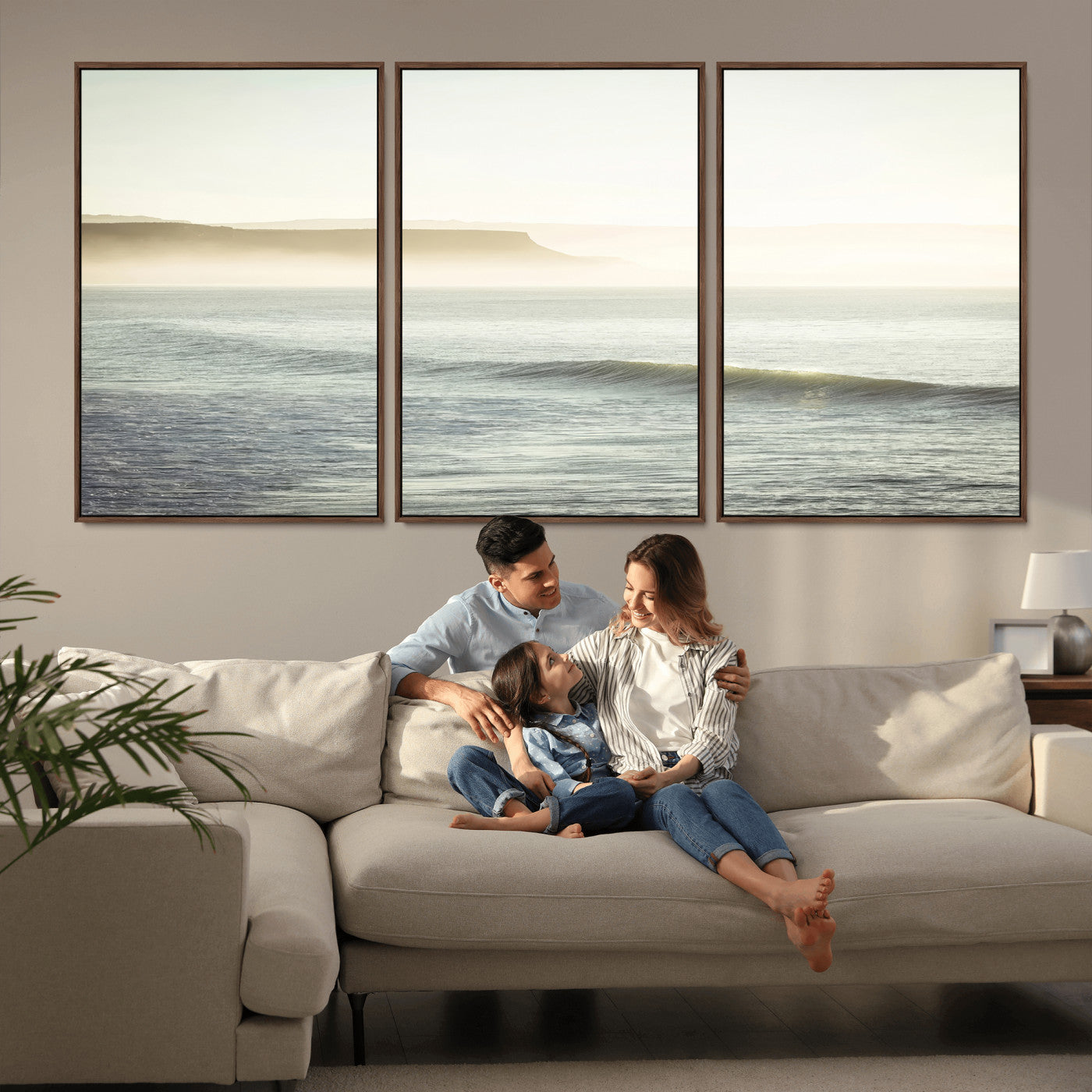 Canvas of a misty ocean scene with coastal cliffs and soft neutral tones, ideal for Scandinavian coastal or minimalist nature-inspired home decor.
