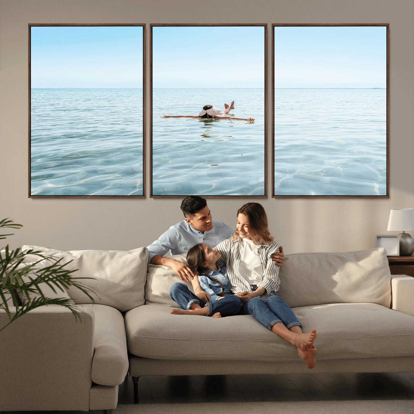 A peaceful minimalist scene of a person floating on crystal-clear water, surrounded by a vast open horizon, capturing relaxation and serenity in a tranquil aquatic setting.