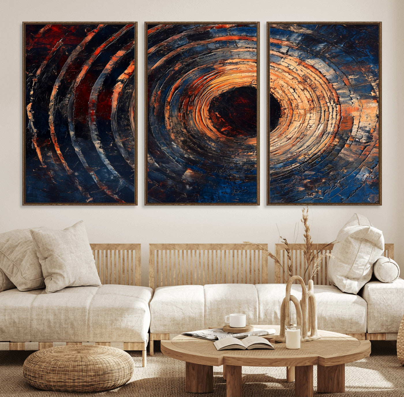Wood Tree Ring Wall Art Print - Natural Wood Canvas Print, featuring an intricate tree ring pattern with organic textures, perfect for rustic and nature-inspired decor.