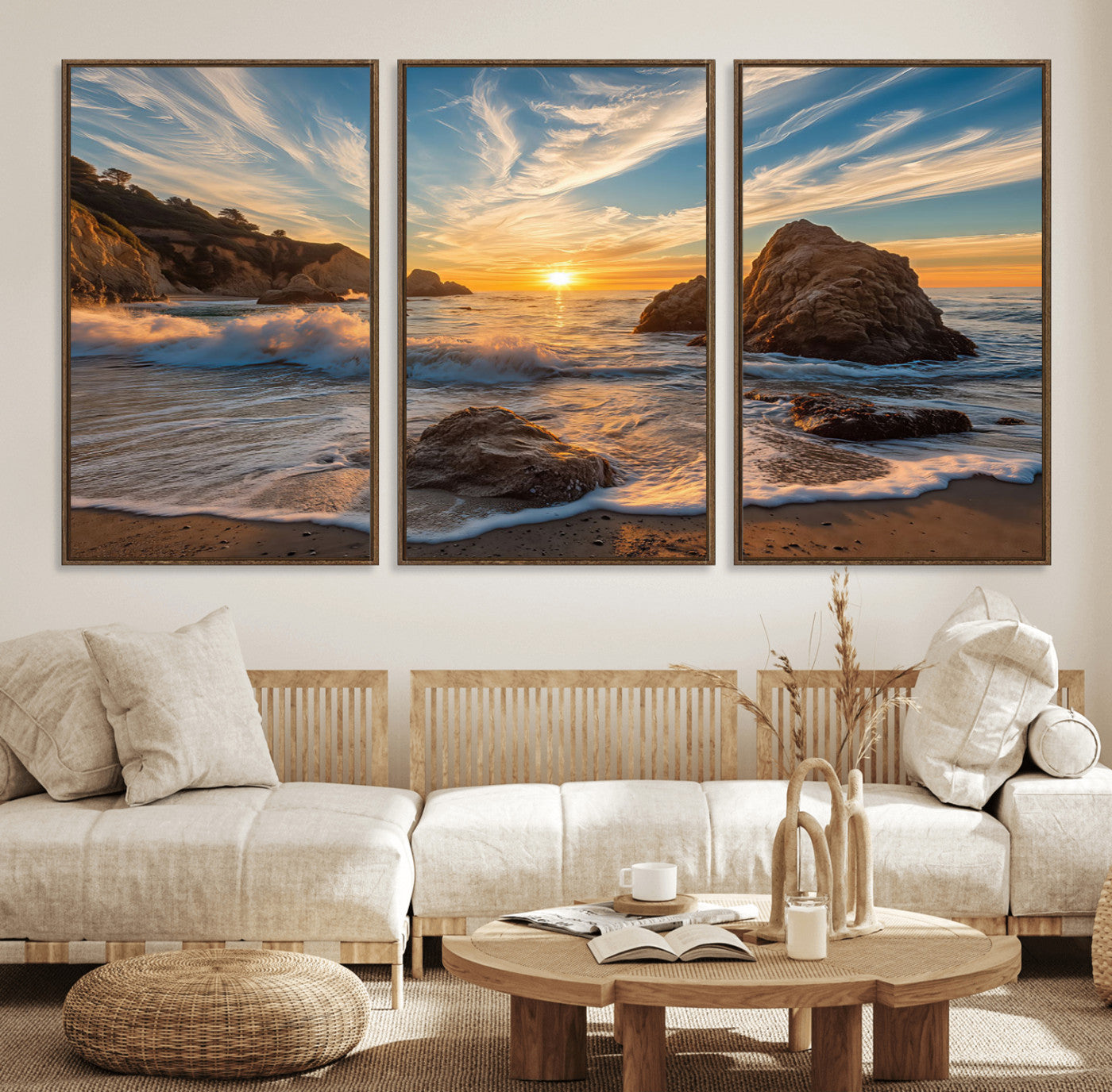 Rocky Ocean Sunset Wall Art Print, Seaside Canvas Wall Art, Dramatic Seascape Canvas Print for Coastal Modern Decor, Ocean Sunset Art Printing