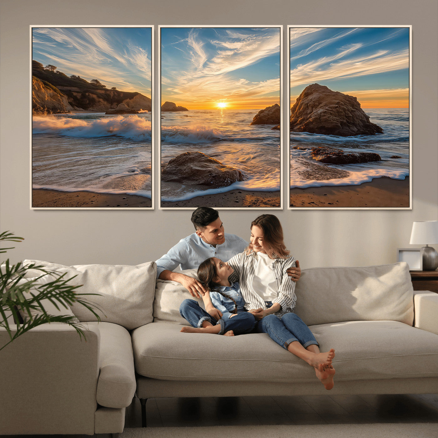 Rocky Ocean Sunset Wall Art Print, Seaside Canvas Wall Art, Dramatic Seascape Canvas Print for Coastal Modern Decor, Ocean Sunset Art Printing