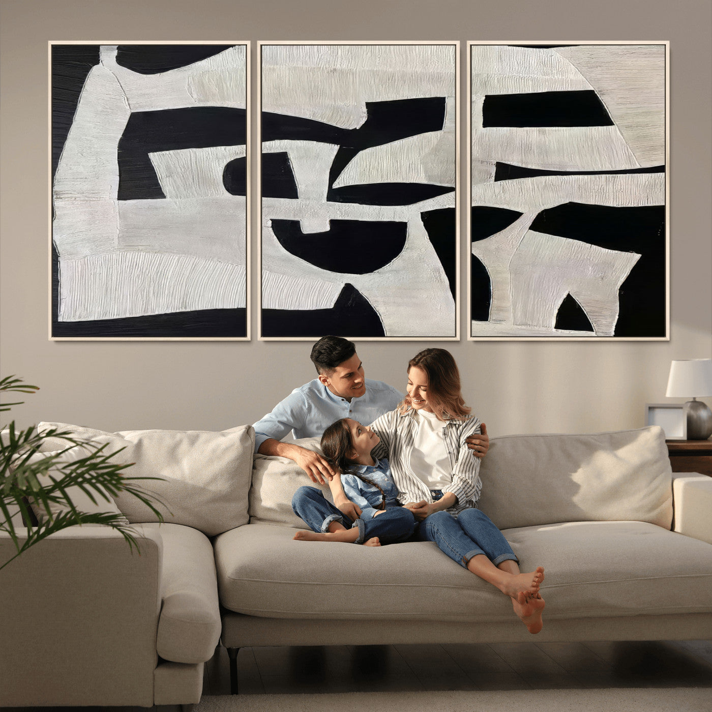 Minimalist black and white canvas featuring bold abstract textures and geometric shapes, ideal for modern neutral decor.