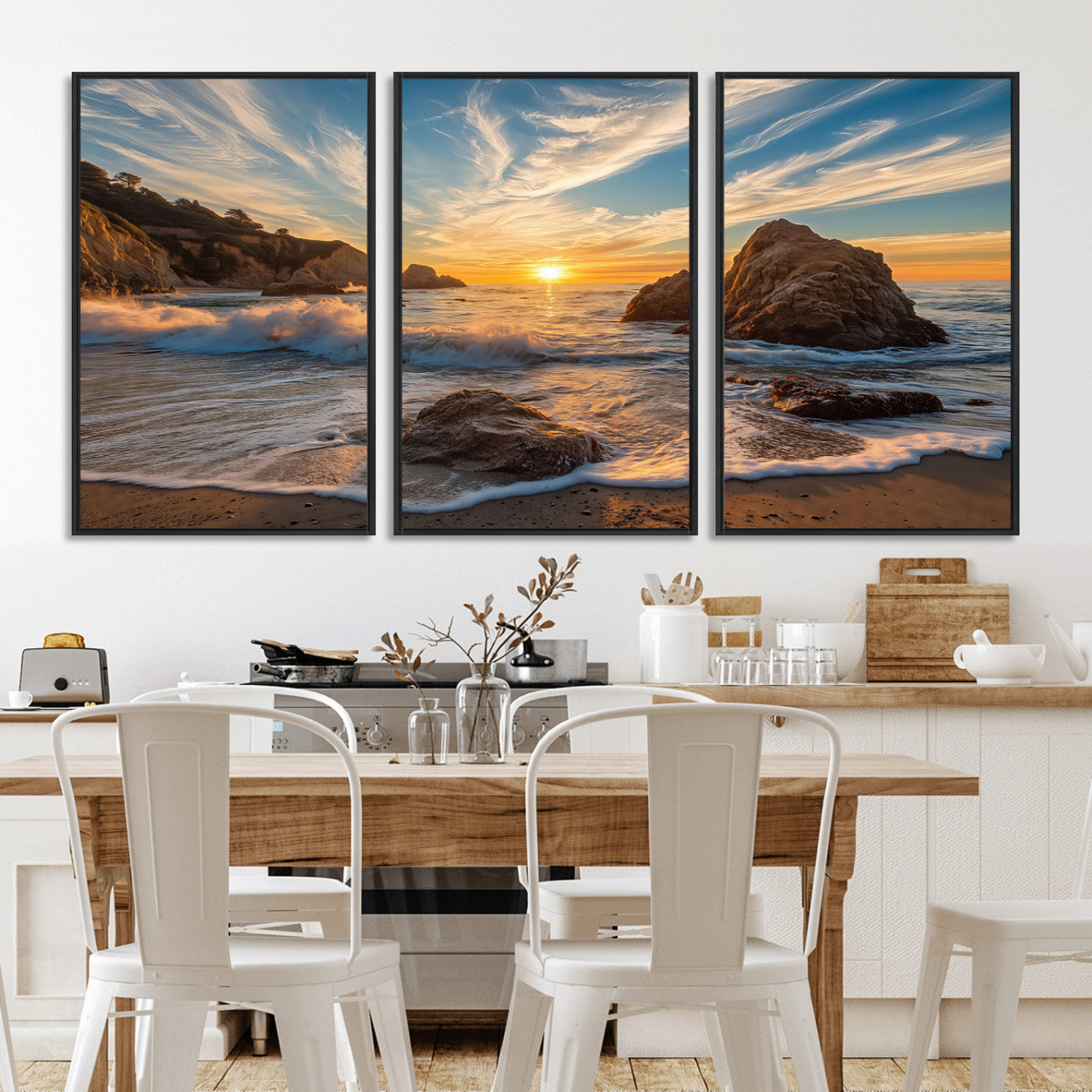 Rocky Ocean Sunset Wall Art Print, Seaside Canvas Wall Art, Dramatic Seascape Canvas Print for Coastal Modern Decor, Ocean Sunset Art Printing