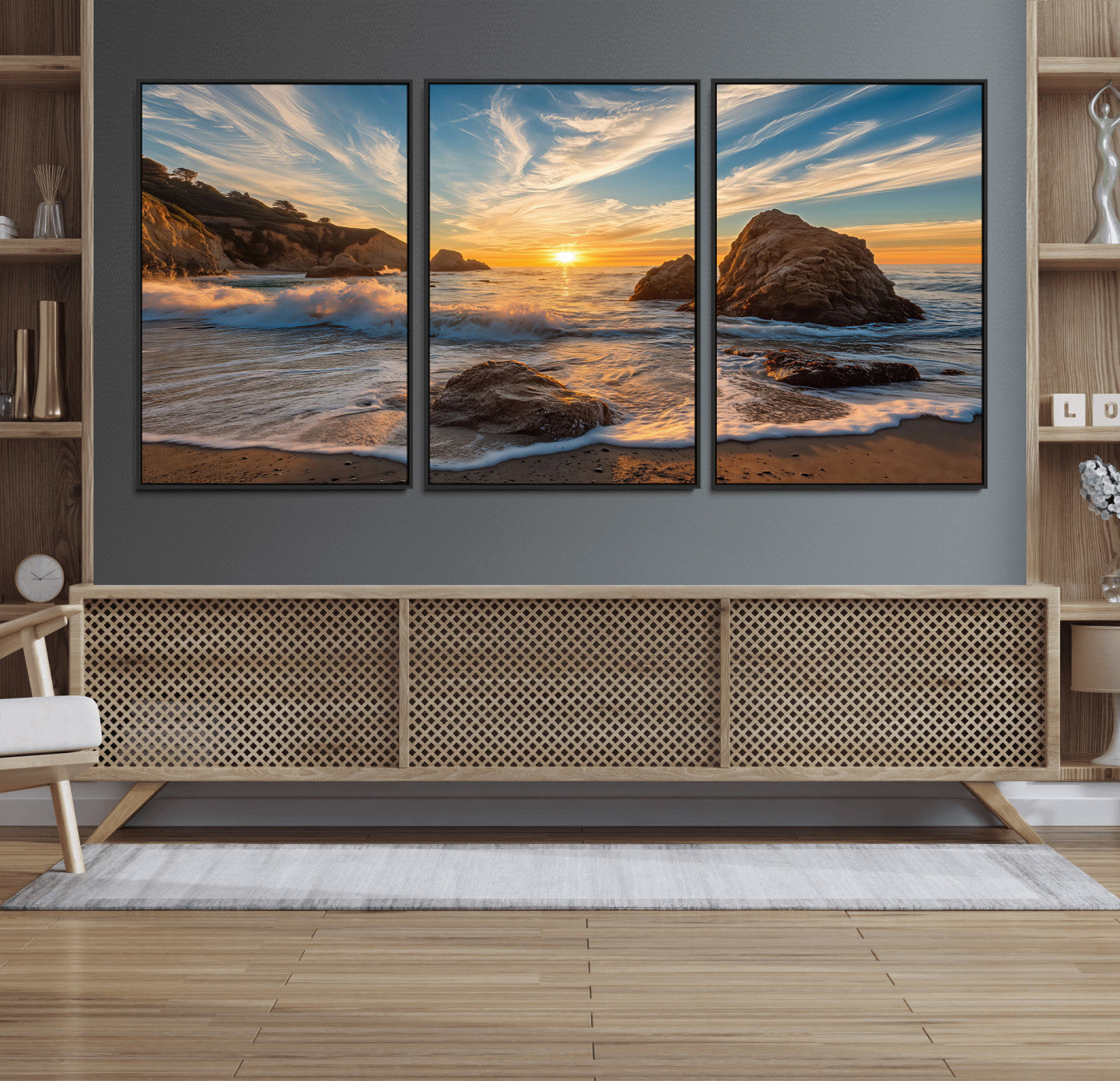 Rocky Ocean Sunset Wall Art Print, Seaside Canvas Wall Art, Dramatic Seascape Canvas Print for Coastal Modern Decor, Ocean Sunset Art Printing