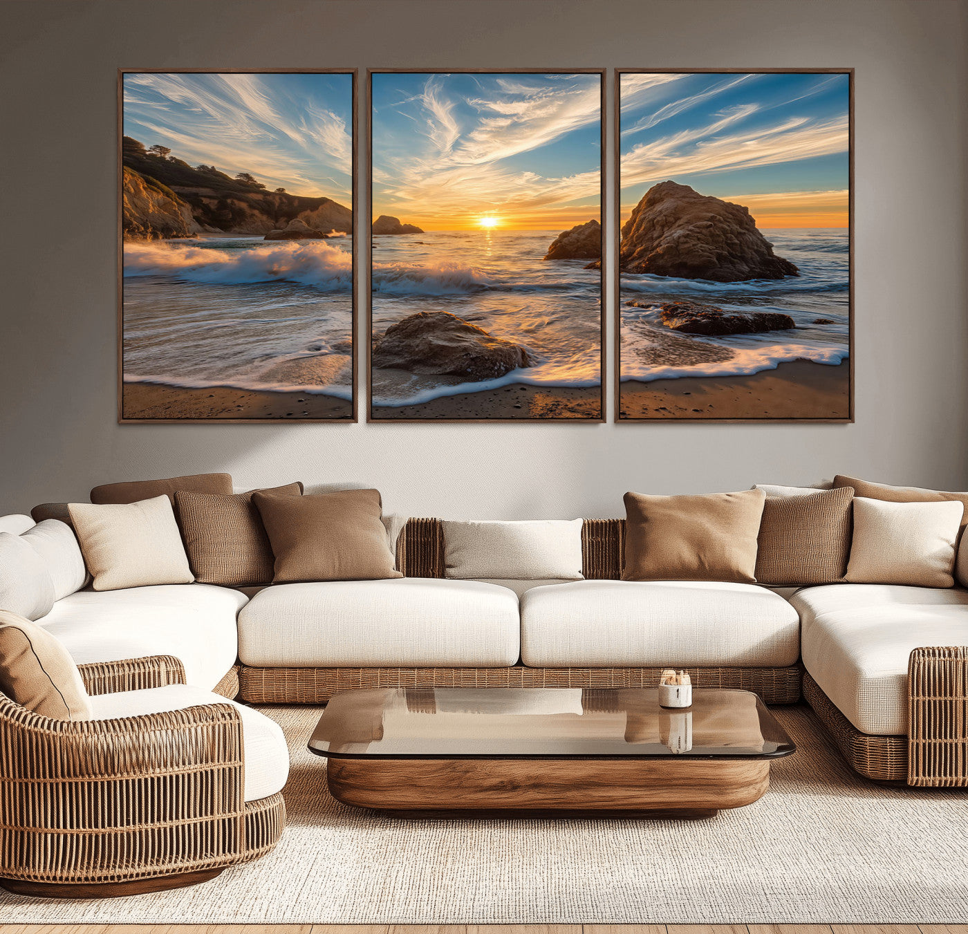 Rocky Ocean Sunset Wall Art Print, Seaside Canvas Wall Art, Dramatic Seascape Canvas Print for Coastal Modern Decor, Ocean Sunset Art Printing