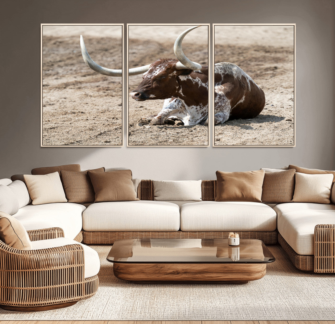 Texas Longhorn Wall Art Canvas Print, Framed Country Living Art Picture Print, Farmhouse Aesthetic Perfect Western Rustic Decor Artwork