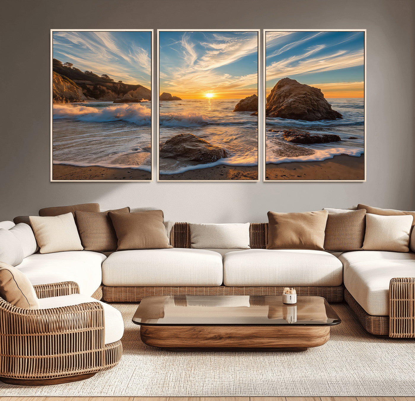 Rocky Ocean Sunset Wall Art Print, Seaside Canvas Wall Art, Dramatic Seascape Canvas Print for Coastal Modern Decor, Ocean Sunset Art Printing