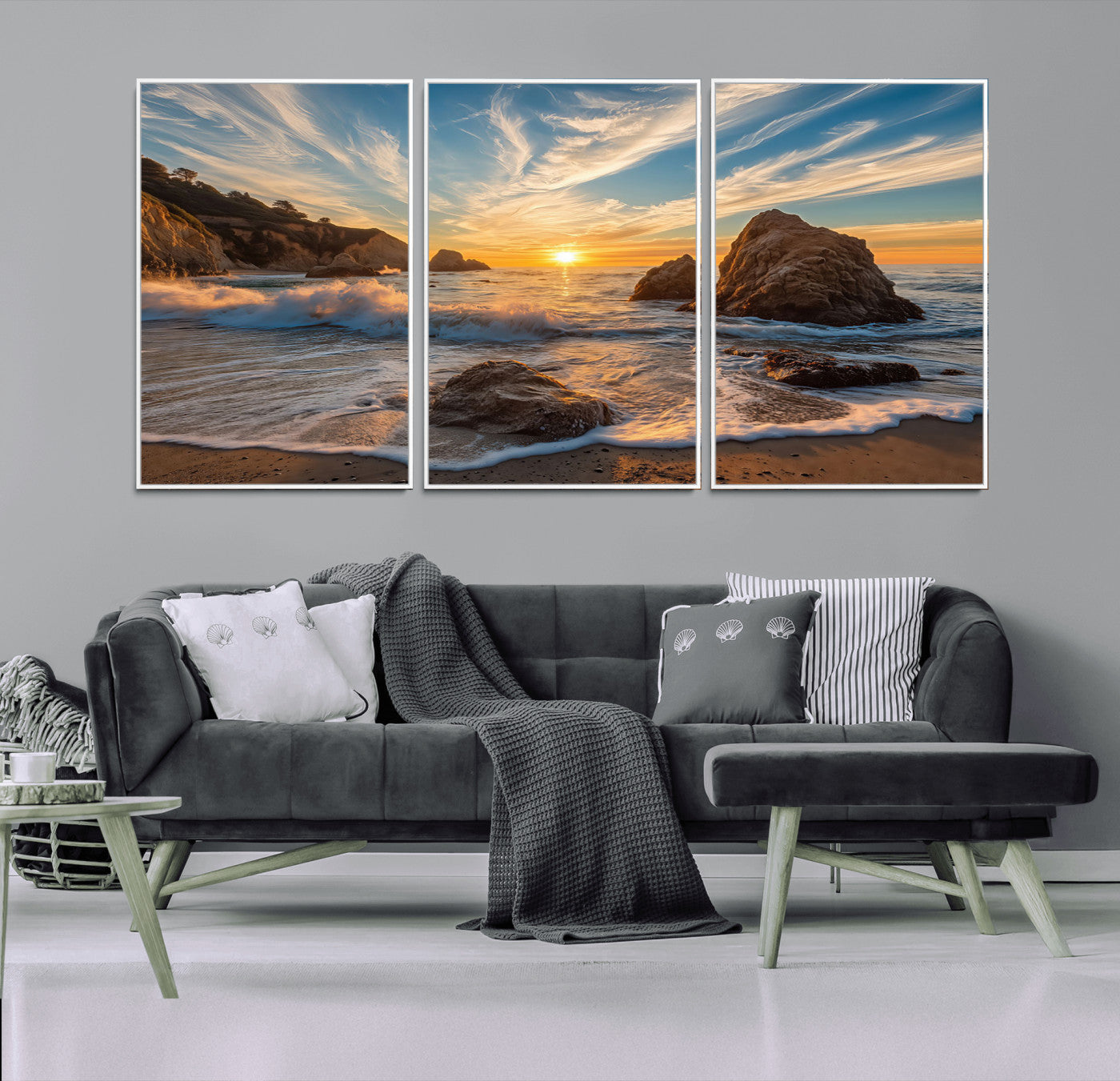 Rocky Ocean Sunset Wall Art Print, Seaside Canvas Wall Art, Dramatic Seascape Canvas Print for Coastal Modern Decor, Ocean Sunset Art Printing