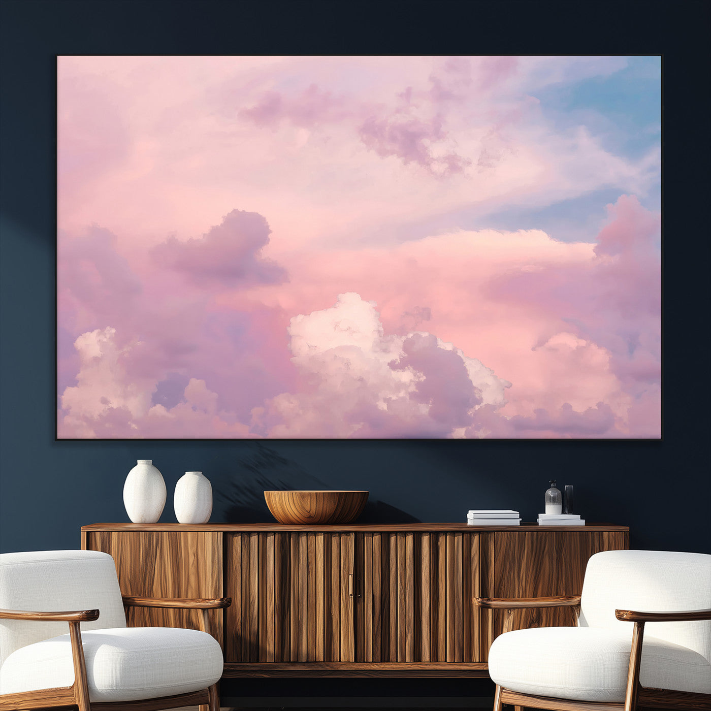 Soft pastel-colored clouds in shades of pink, purple, and blue, creating a dreamy and serene sky perfect for a calming decor touch.