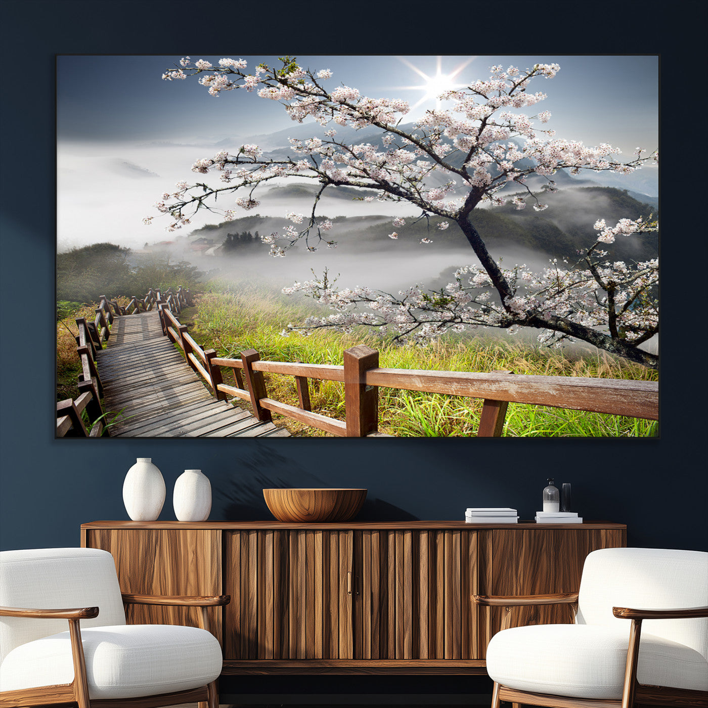 Sakura Cherry Blossom Pathway Canvas Wall Art – Tranquil Walk Through Blossoming Nature – Ready to Hang
