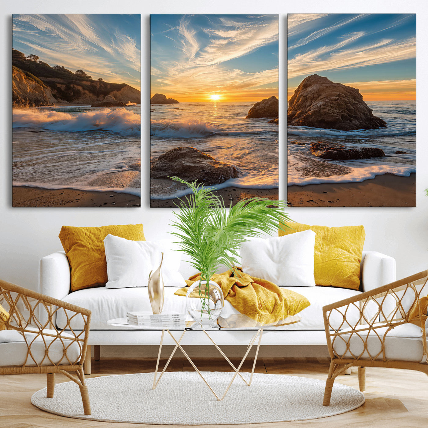 Rocky Ocean Sunset Wall Art Print, Seaside Canvas Wall Art, Dramatic Seascape Canvas Print for Coastal Modern Decor, Ocean Sunset Art Printing