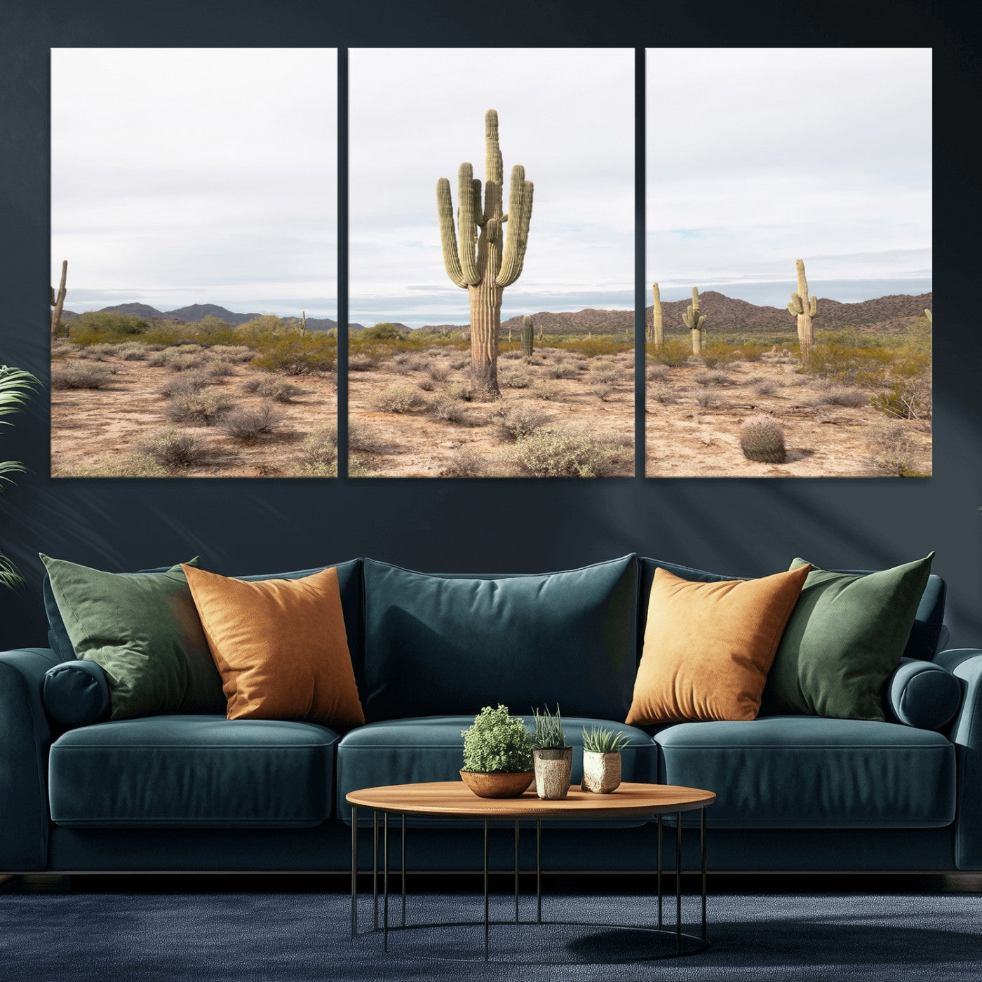 Canvas of a saguaro cactus in an earthy Sonoran desert landscape, ideal for Southwestern Boho or desert minimalism inspired home decor. 2/2