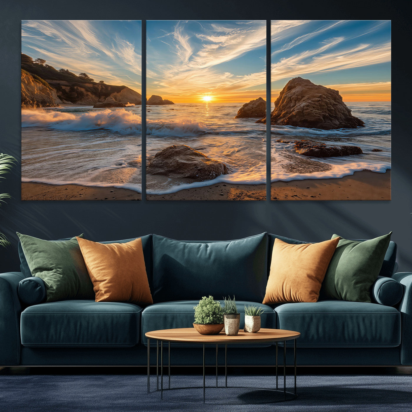 Rocky Ocean Sunset Wall Art Print, Seaside Canvas Wall Art, Dramatic Seascape Canvas Print for Coastal Modern Decor, Ocean Sunset Art Printing