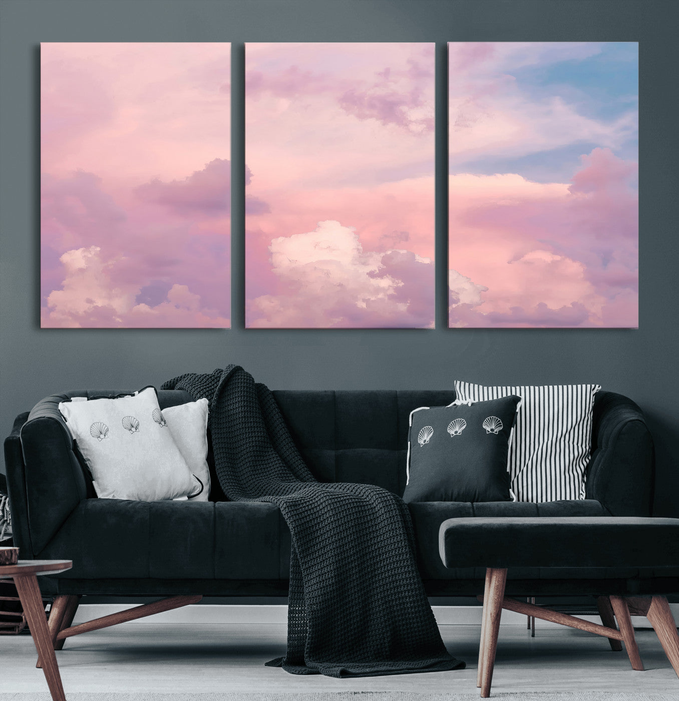 Soft pastel-colored clouds in shades of pink, purple, and blue, creating a dreamy and serene sky perfect for a calming decor touch.