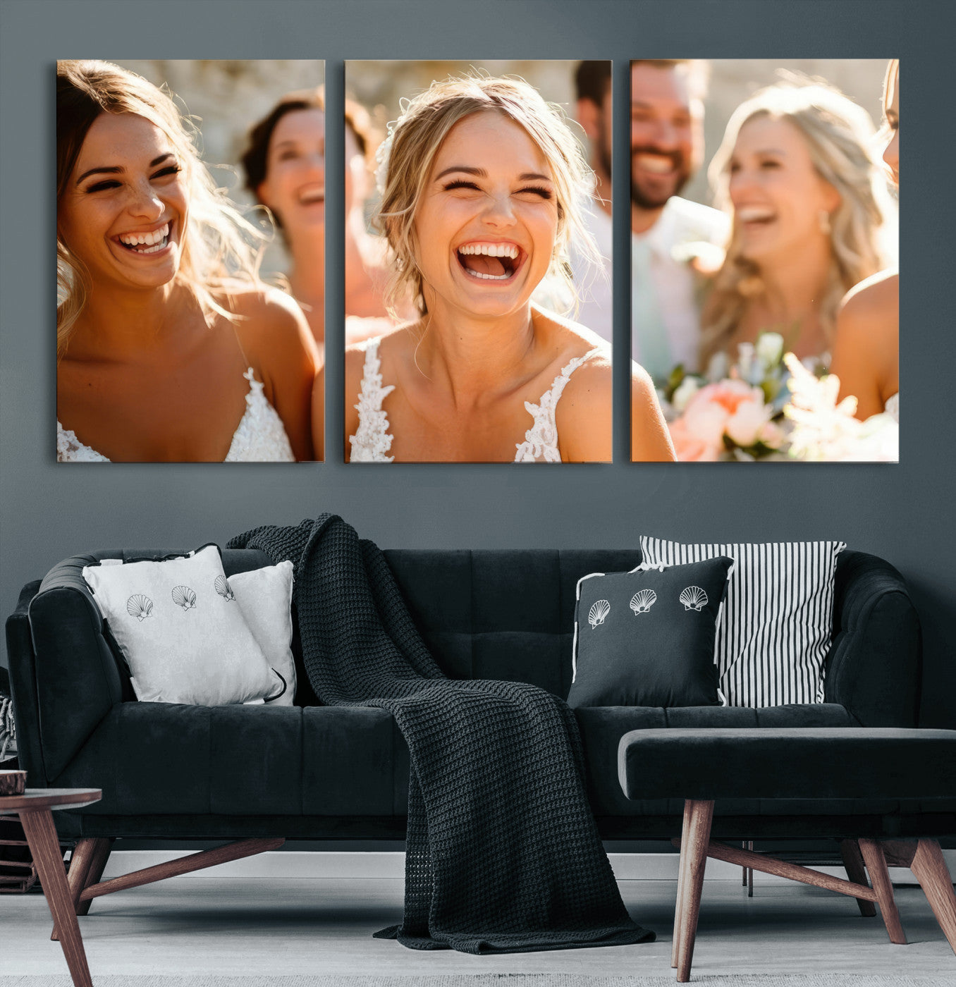 MGV-CV-60X30-3P - Joyful Wedding Wall Art – Laughing Bride and Bridesmaids Canvas Print, Romantic Celebration Photography Decor for Bedroom, Living Room, or Wedding Gift