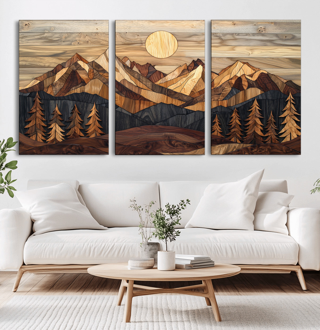Mountain Landscape Wall Art Print - Sunset Hills Canvas Print, featuring an abstract nature scene with earthy tones and misty peaks, perfect for boho and modern decor.