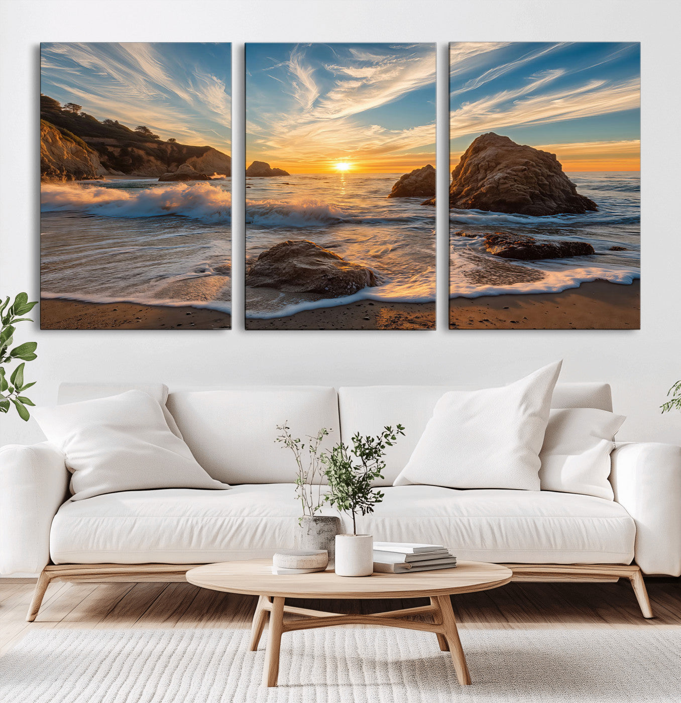 Rocky Ocean Sunset Wall Art Print, Seaside Canvas Wall Art, Dramatic Seascape Canvas Print for Coastal Modern Decor, Ocean Sunset Art Printing