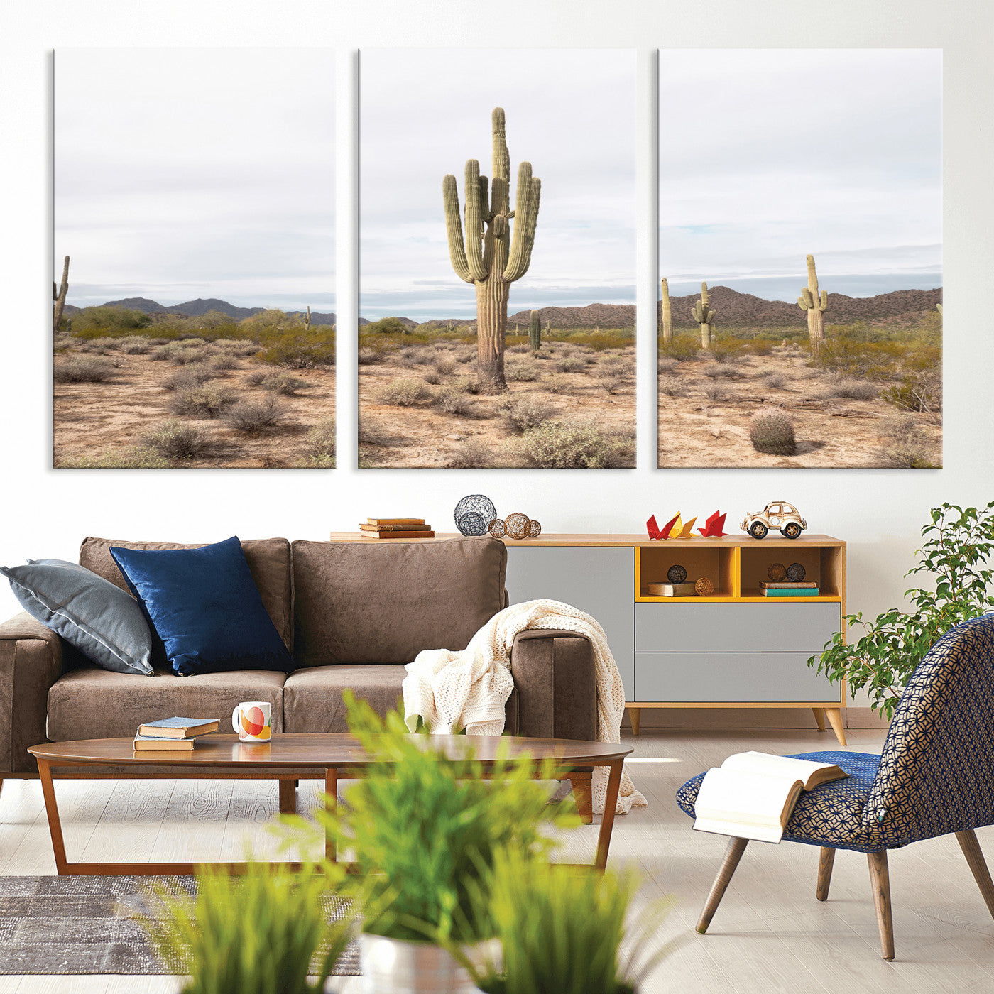 Canvas of a saguaro cactus in an earthy Sonoran desert landscape, ideal for Southwestern Boho or desert minimalism inspired home decor. 2/2