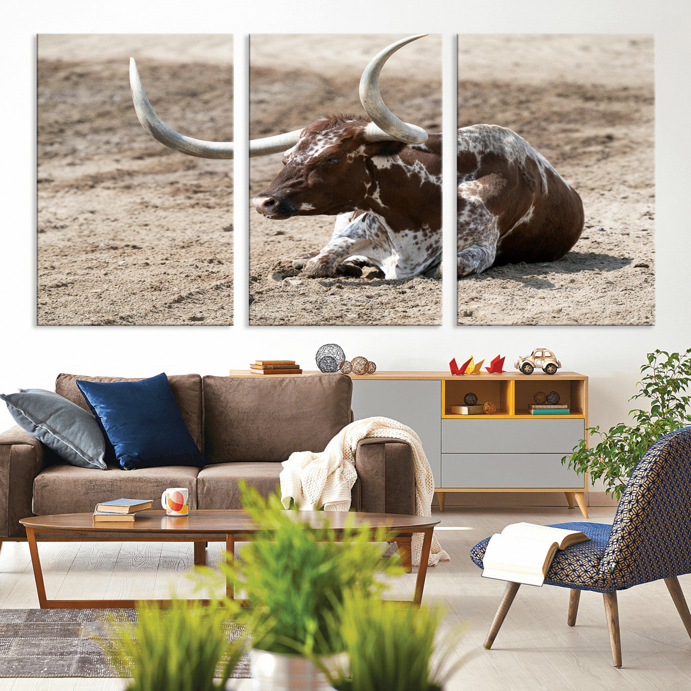 Texas Longhorn Wall Art Canvas Print, Framed Country Living Art Picture Print, Farmhouse Aesthetic Perfect Western Rustic Decor Artwork