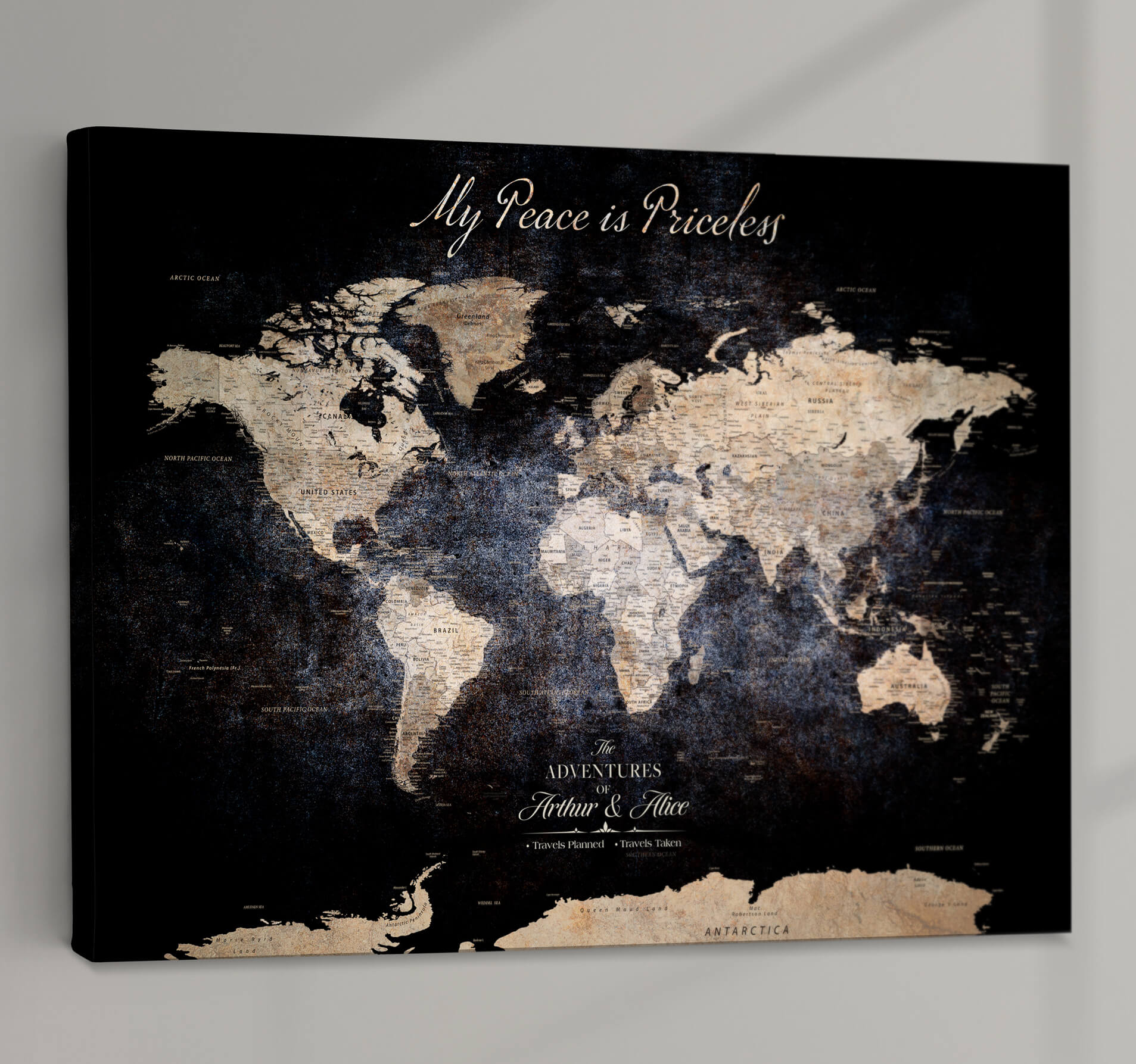 '-Customize Push Pin World Map Wall Canvas Print, Personalized Travel Tracker with Pins, Framed Large Canvas for Home Office Decor - H37