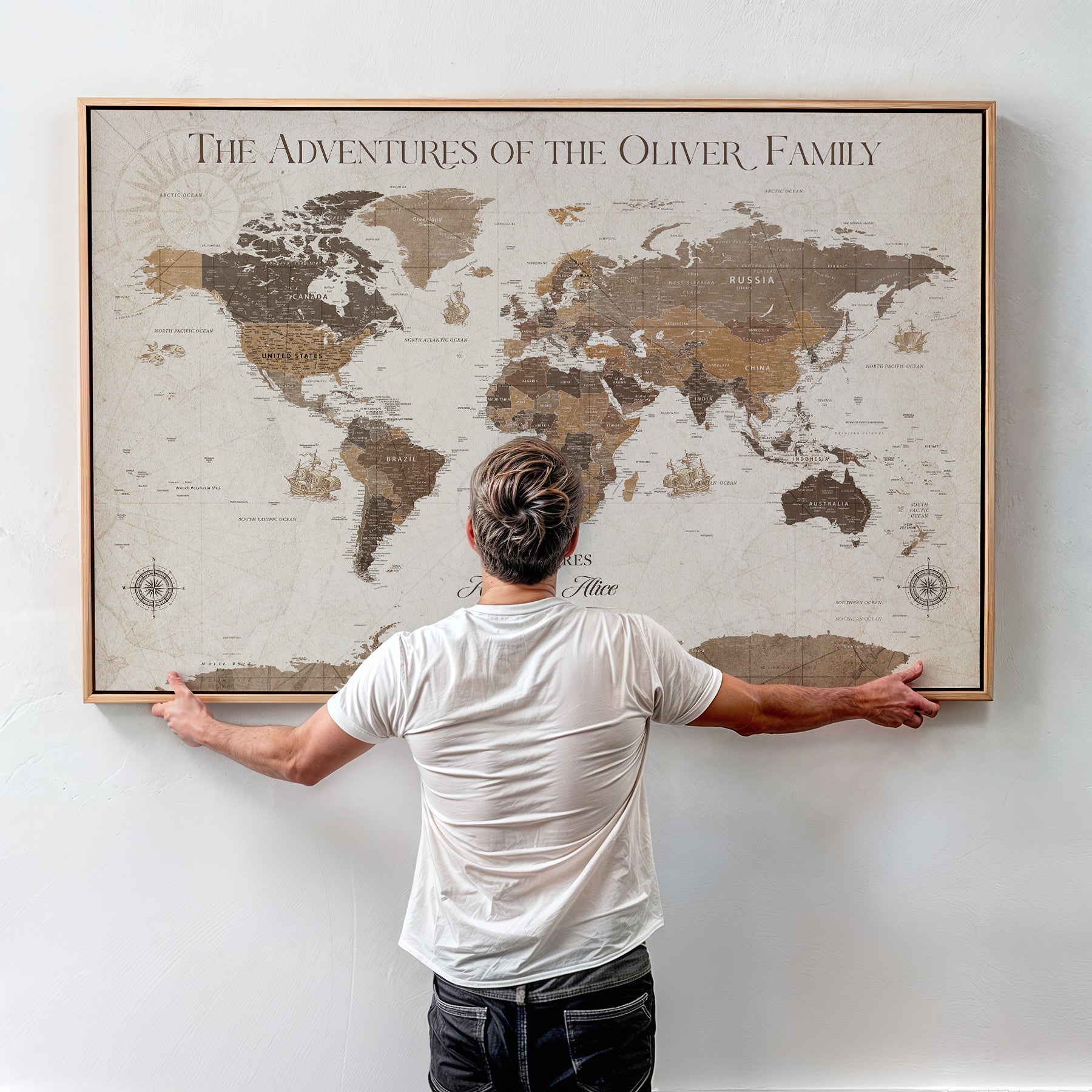 84483613-MGV-CV-36X24-Custom Push Pin World Map Wall Canvas Print – Personalized Travel Tracker with Pins – Framed Large Multi-Size Canvas for Home Office Decor