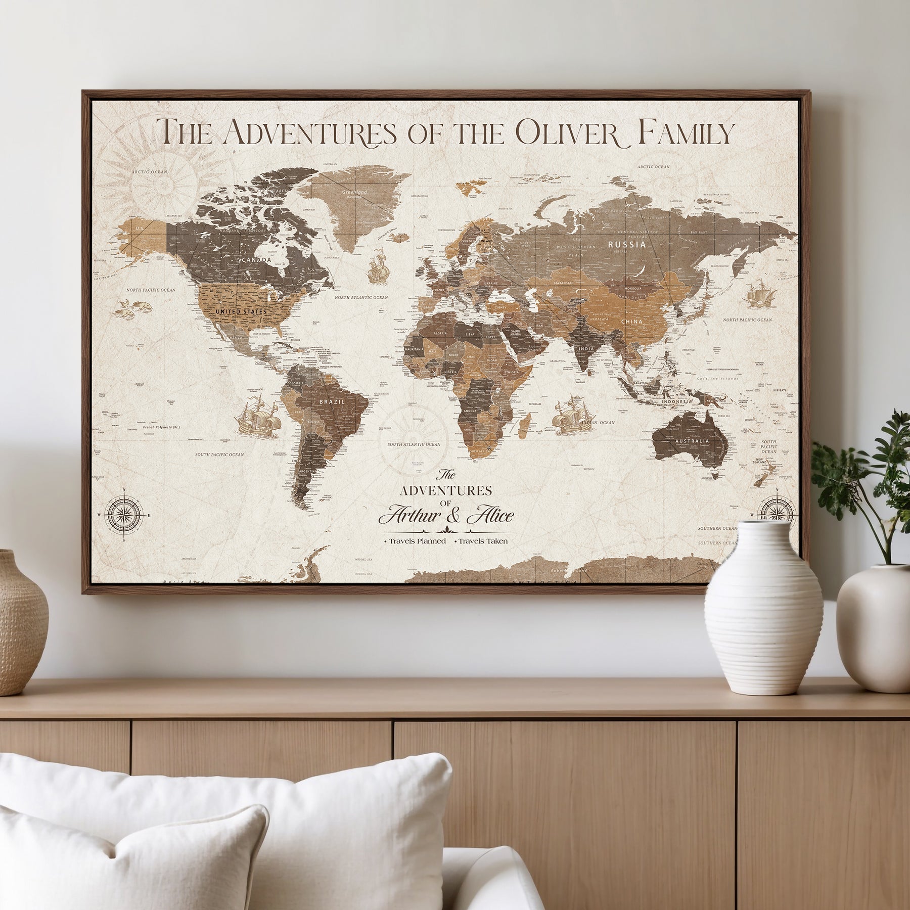 84483613-MGV-CV-36X24-Custom Push Pin World Map Wall Canvas Print – Personalized Travel Tracker with Pins – Framed Large Multi-Size Canvas for Home Office Decor