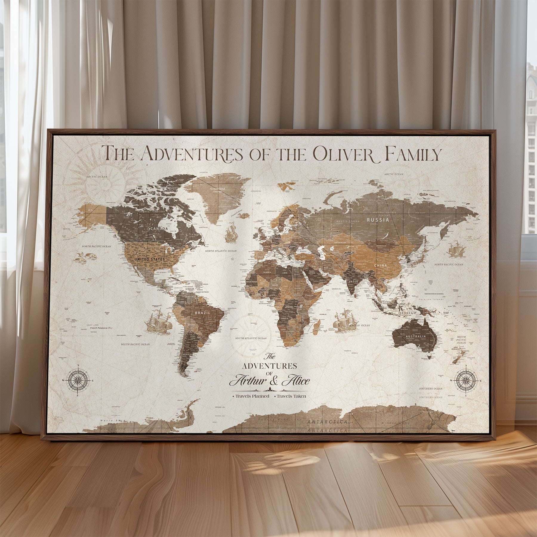 84483613-MGV-CV-36X24-Custom Push Pin World Map Wall Canvas Print – Personalized Travel Tracker with Pins – Framed Large Multi-Size Canvas for Home Office Decor
