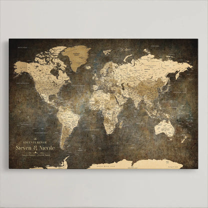 77826024-MGV-CV-36X24-Personalized Travel Map Canvas Print – Custom Framed Push Pin World Art Gift for Couples, Anniversaries, or Explorer-Themed Decor