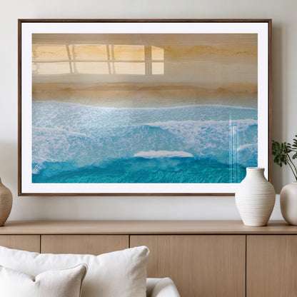 -Aerial Beach Wall Art – Serene Ocean Waves & Sandy Shore Canvas Print, Coastal Home Decor for Living Room, Bedroom or Office